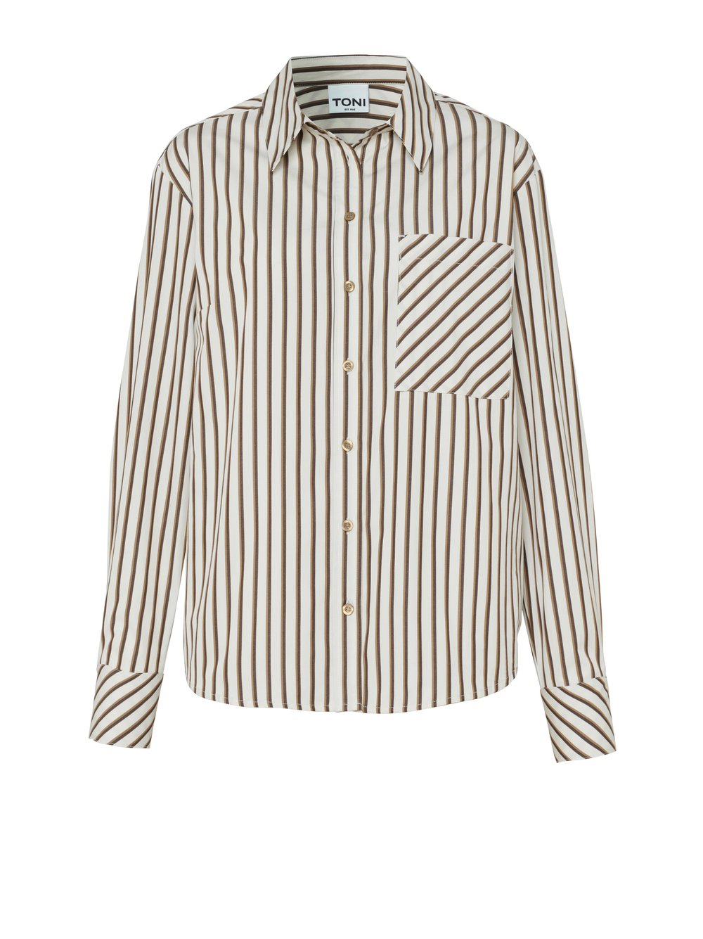 Damenbluse Clyde in Creme/Braun, Gestreiftes Hemd aus Baumwolle, freigestellte Produktansicht