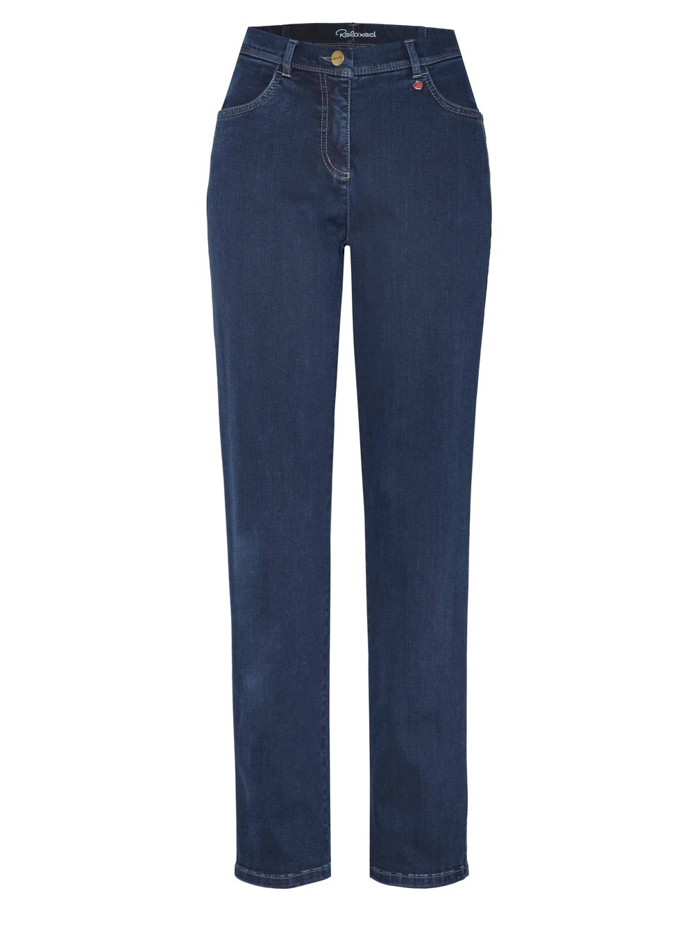 Damenjeans My Beauty in Mid Blue Used, basic-Jeans mit bequemer Oberschenkelweite, freigestellte Produktansicht