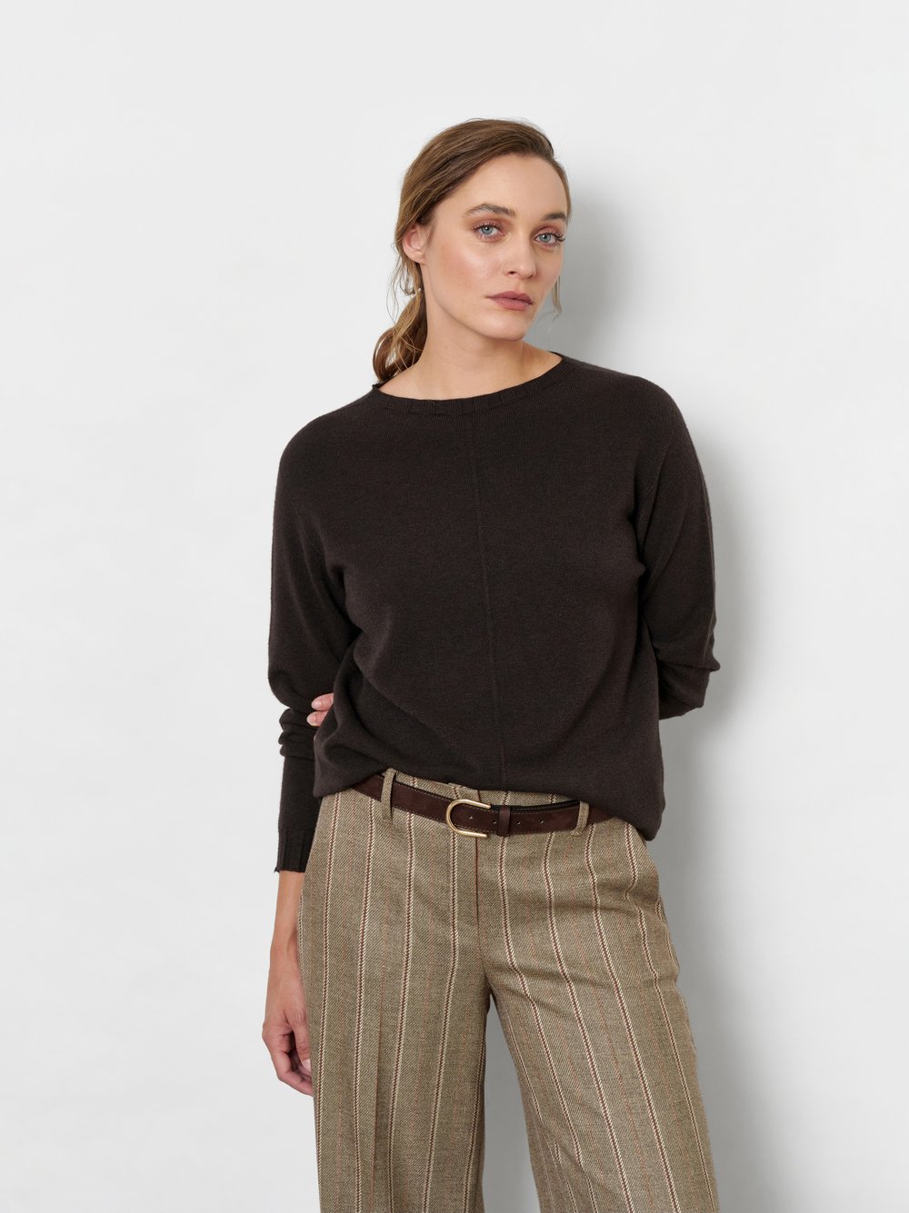 Feinstrickpullover mit Ziernaht | Style »Grace« Dunkelbraun