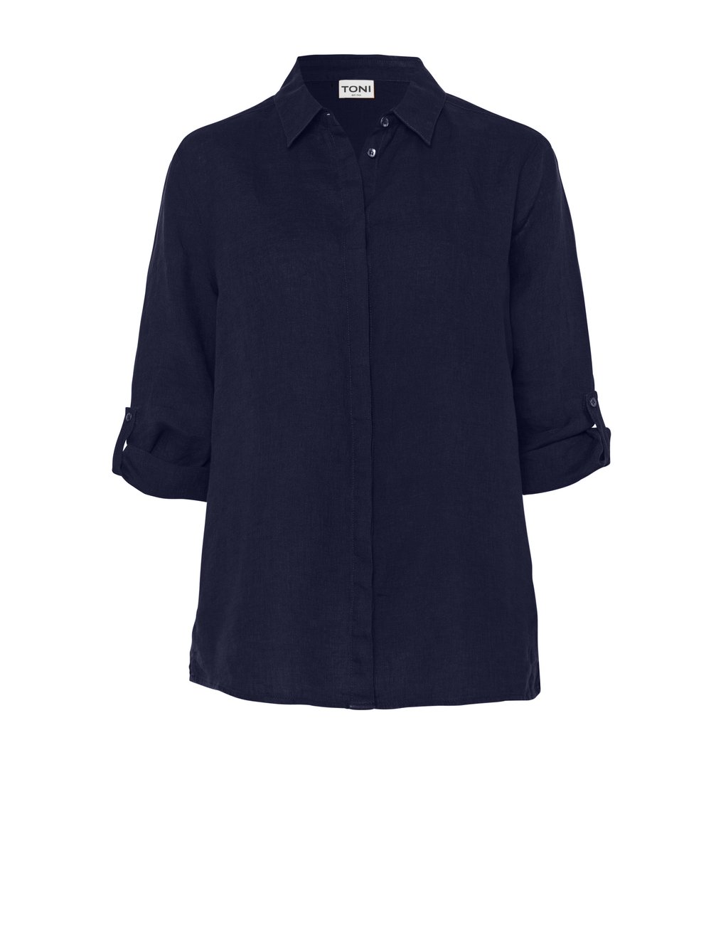 Womens blouse Clay in dark blue, relaxed linen shirt, product view