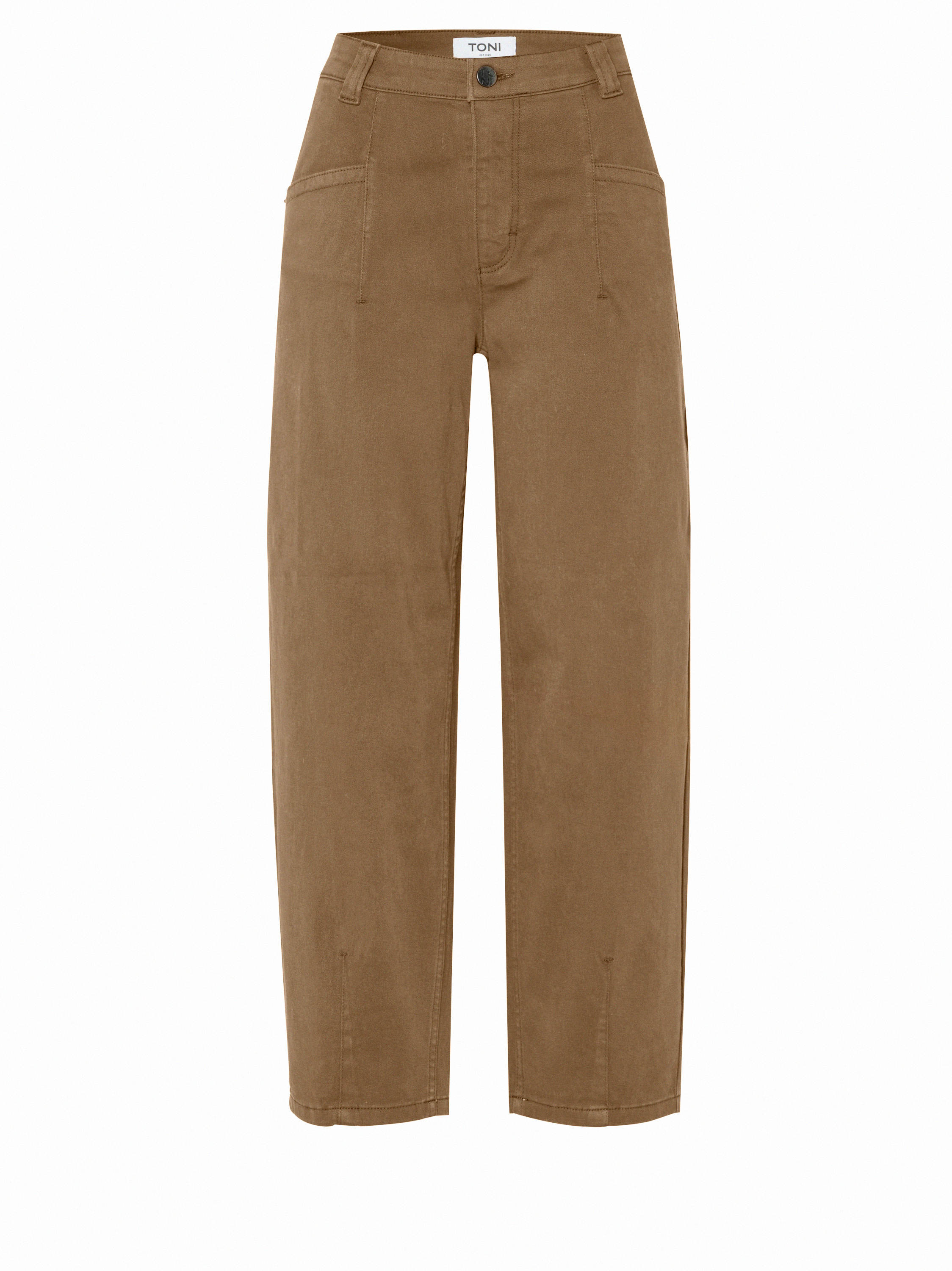 Damenhose Liv Barrel in Braun, barrel-Hose mit markanten Fronttaschen, freigestellte Produktansicht
