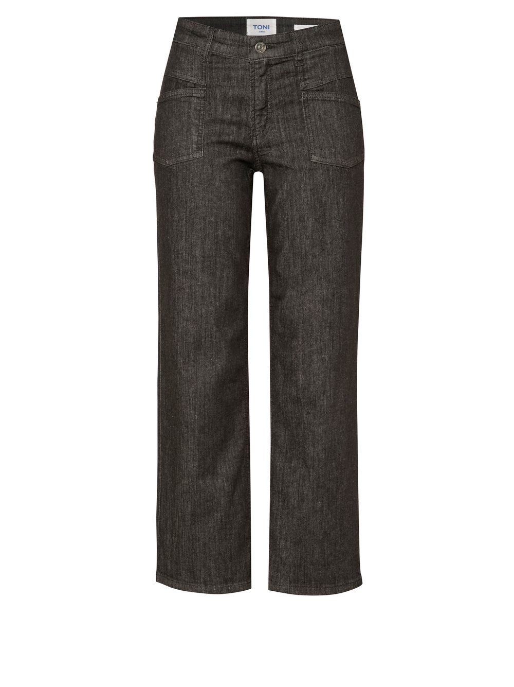Damenjeans Liv Wide 7/8 in Dunkelbraun, 7/8 Wide-Leg Jeans mit grafischen Fronttaschen, freigestellte Produktansicht