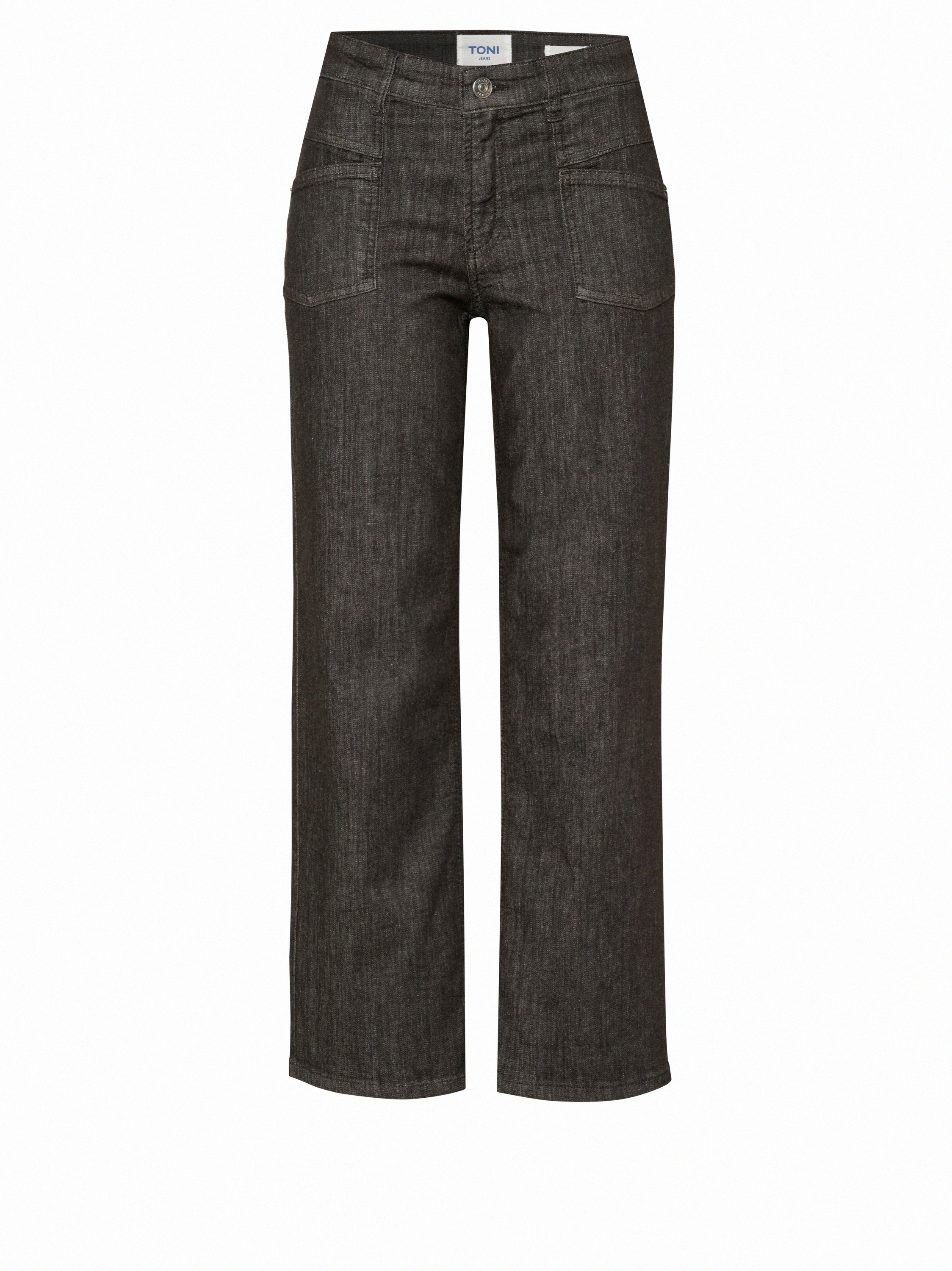 Damenjeans Liv Wide 7/8 in Dunkelbraun, 7/8 Wide-Leg Jeans mit grafischen Fronttaschen, freigestellte Produktansicht