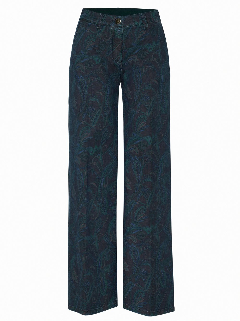 Damenjeans Jenny Palazzo in Marine/Gruen, wide-Leg Jeans mit Paisley-Print, freigestellte Produktansicht