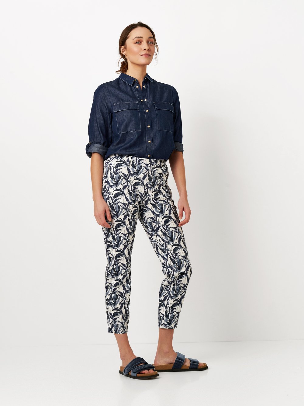 7/8 pants with flowerprint | Style »Sue« blue/white
