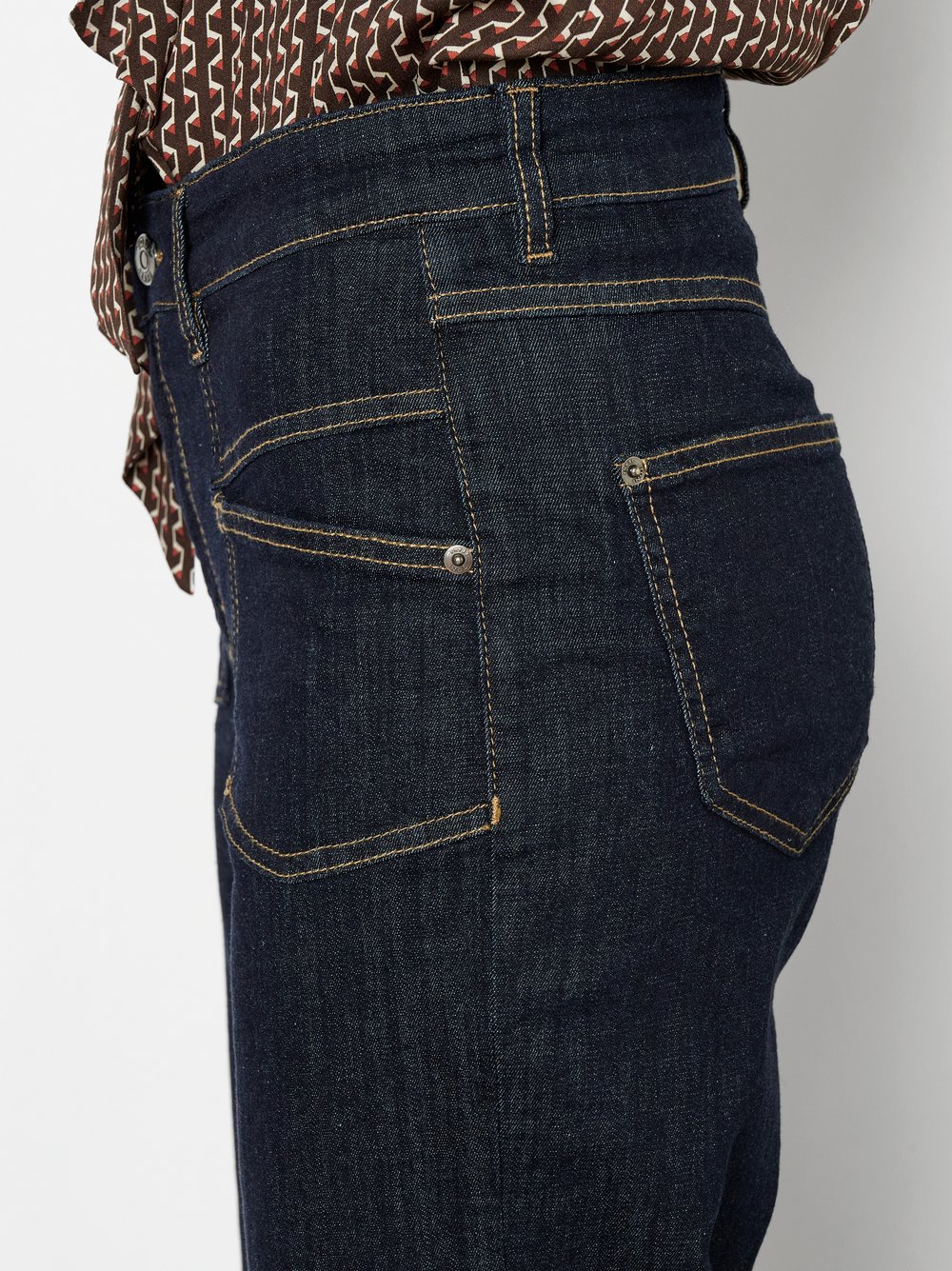 Damenjeans Liv Wide 7/8 in Rinsed Blue, 7/8 Wide-Leg Jeans mit grafischen Fronttaschen, Detailansicht