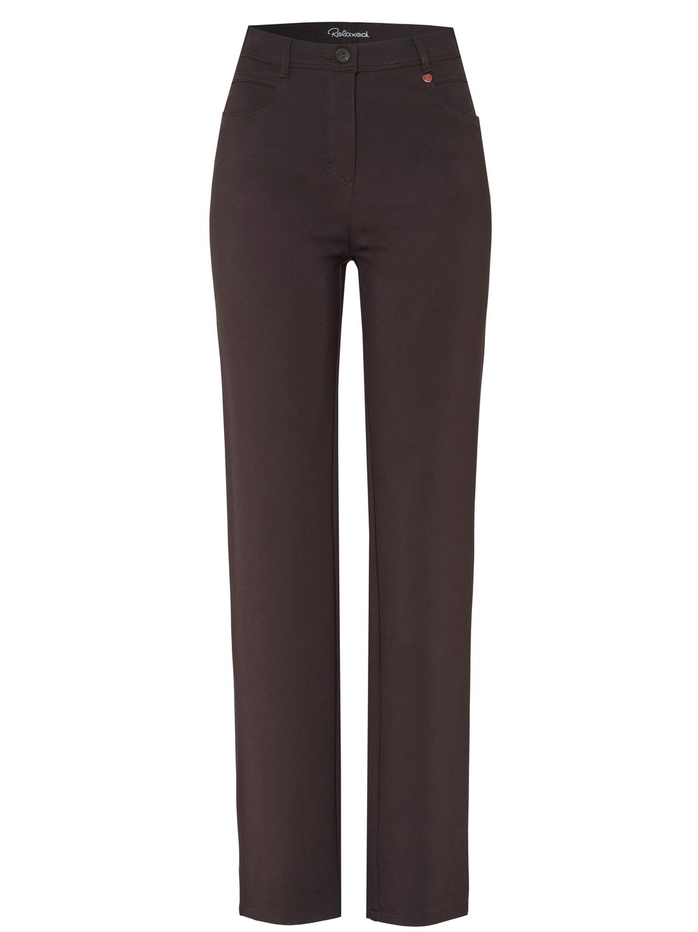 Damenhose Meine beste Freundin in Dunkelbraun, Jerseyhose in Straight-Fit, freigestellte Produktansicht
