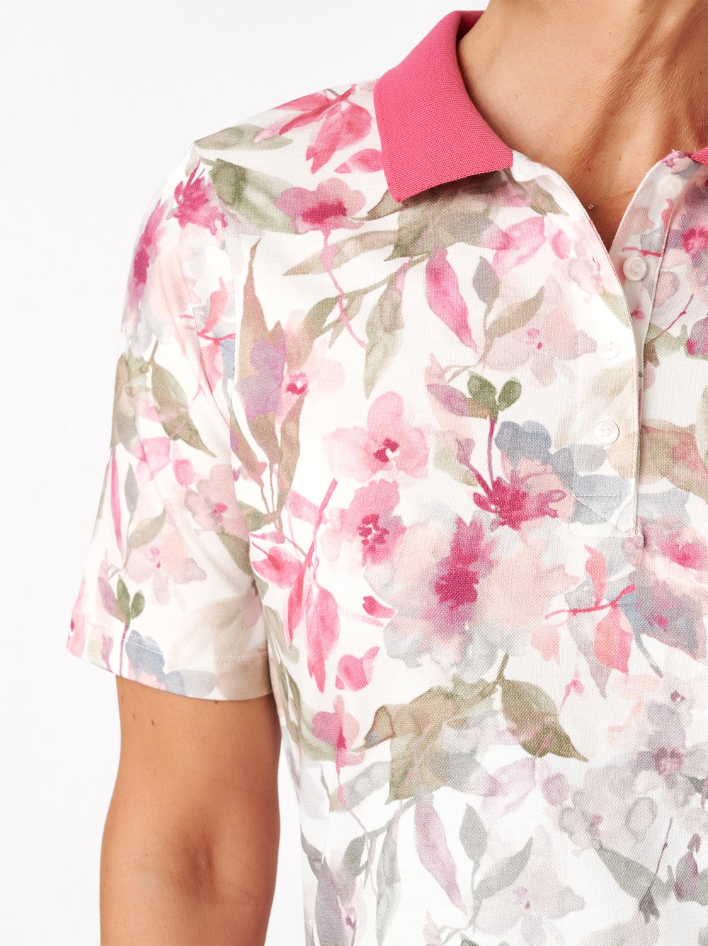 Womens shirt Sweet Paula in multicolour rose, floral polo shirt, detail view