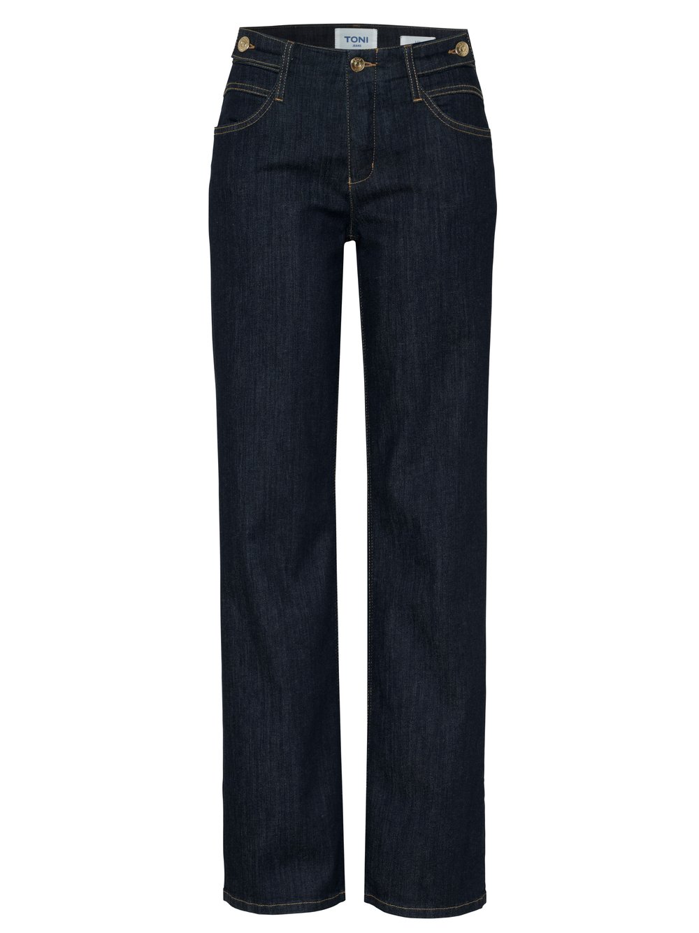 Damenjeans Liv Wide in rinsed blue, Wide Leg Jeans mit Schnallen am Bund, freigestellte Produktansicht