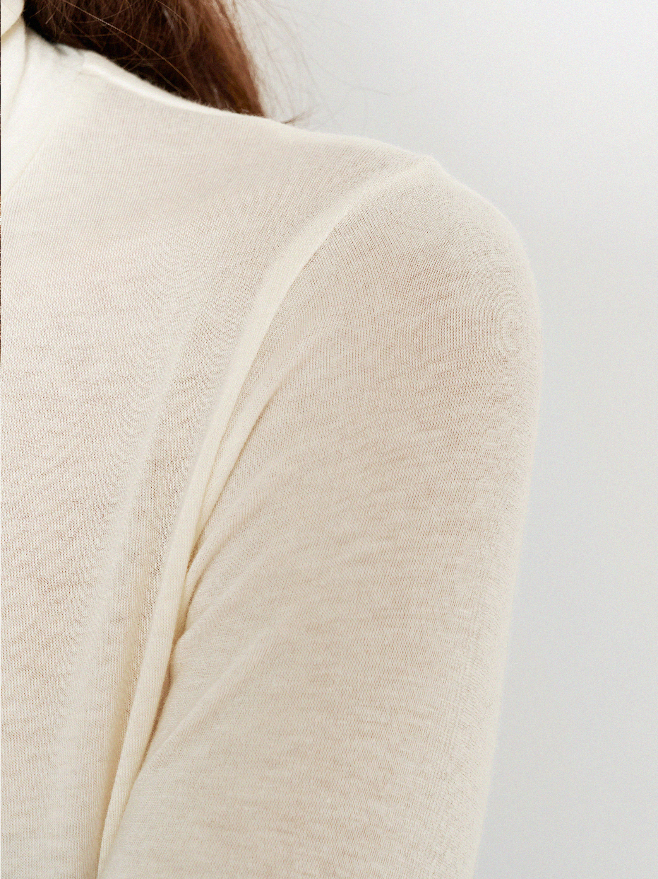 Womens shirt Danielle in Ecru, lightweight fine knit turtleneck, second detail view