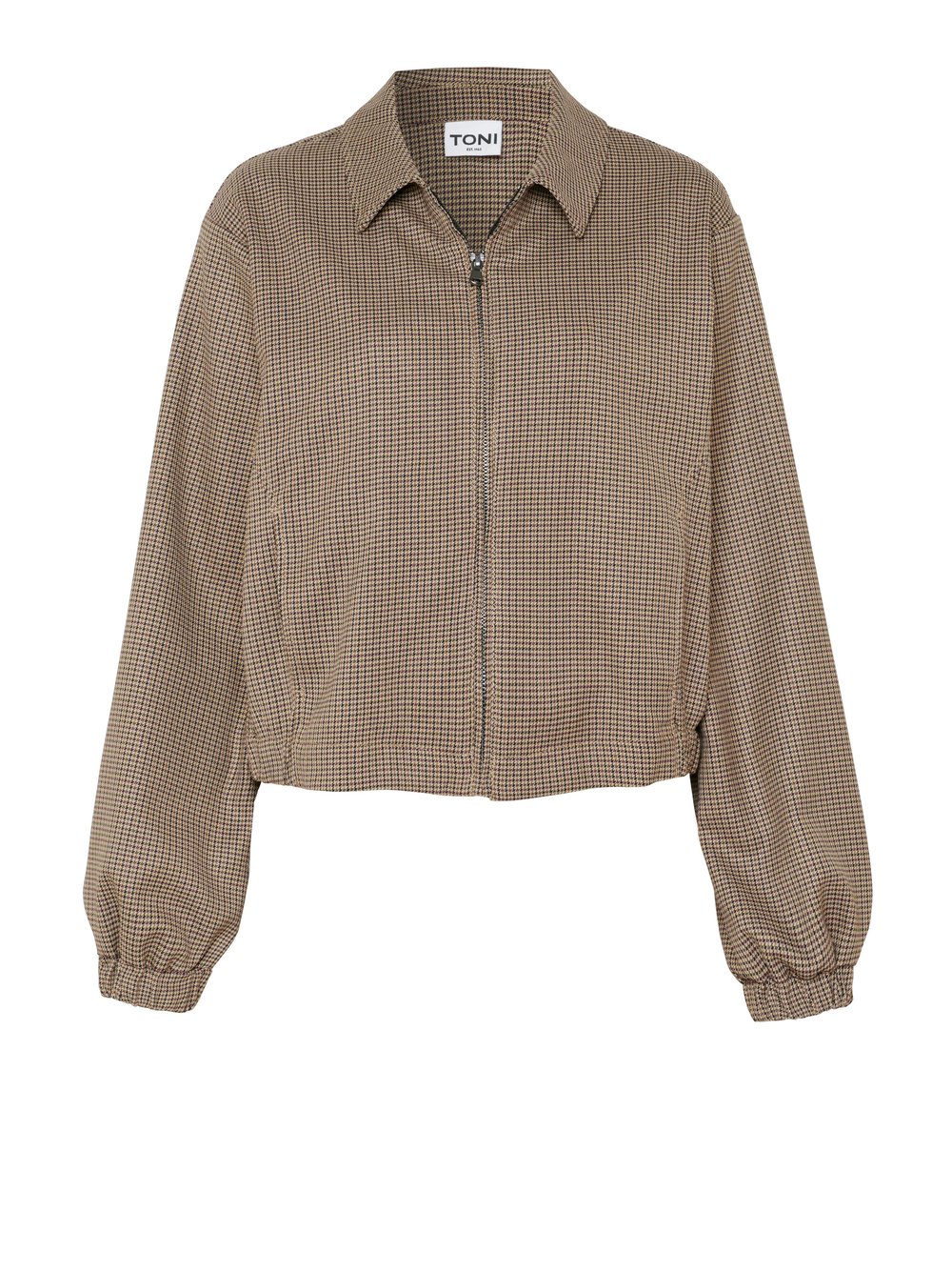 Damenjacke Lexi in Camel, Blouson mit feinem Pepitamuster, freigestellte Produktansicht