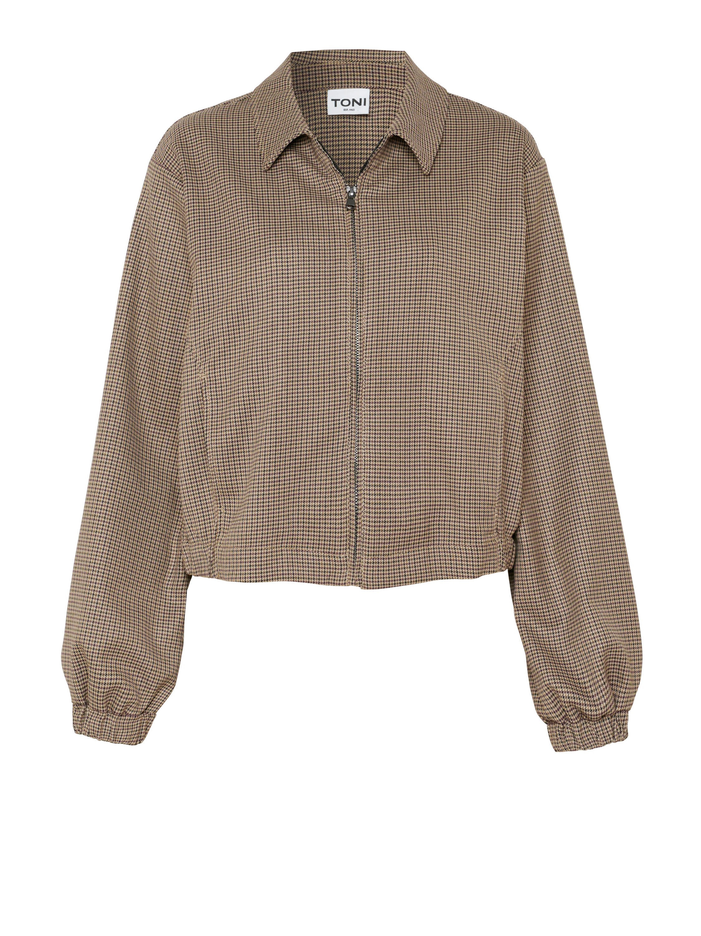 Damenjacke Lexi in Camel, Blouson mit feinem Pepitamuster, freigestellte Produktansicht