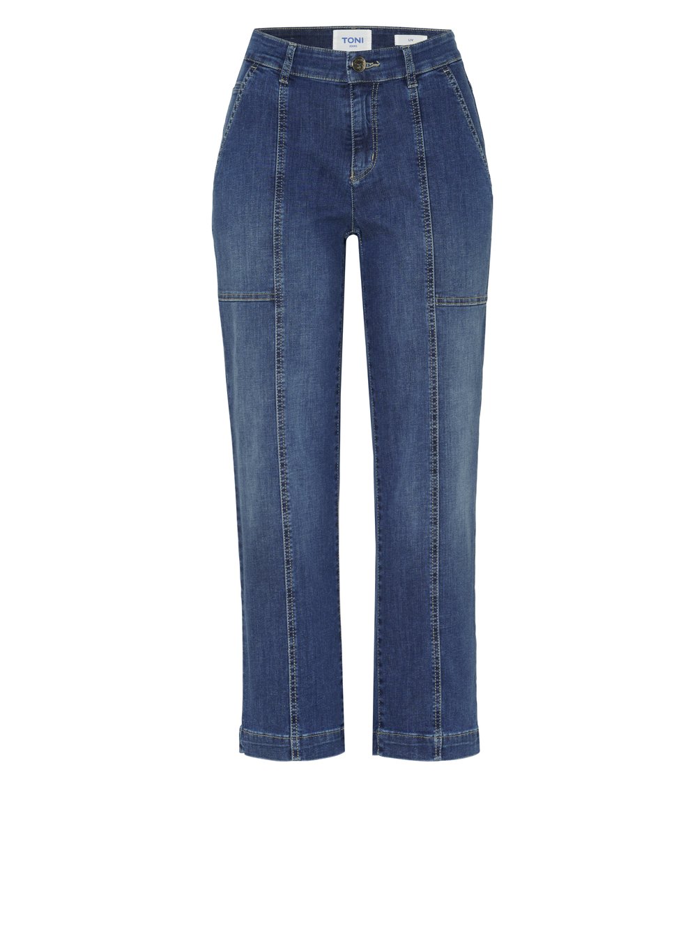 Damenjeans Liv 7/8 in mid blue, 7/8-Jeans mit markanten Teilungsnaehten, freigestellte Produktansicht