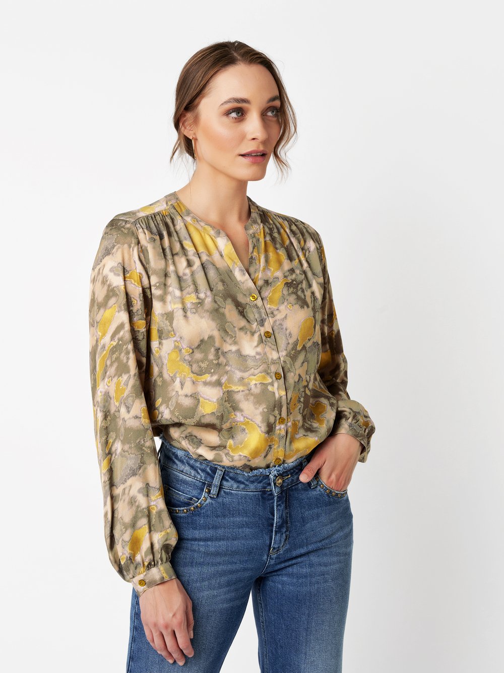 Seidige Bluse mit Marmormuster | Style »Bella« multicolour khaki