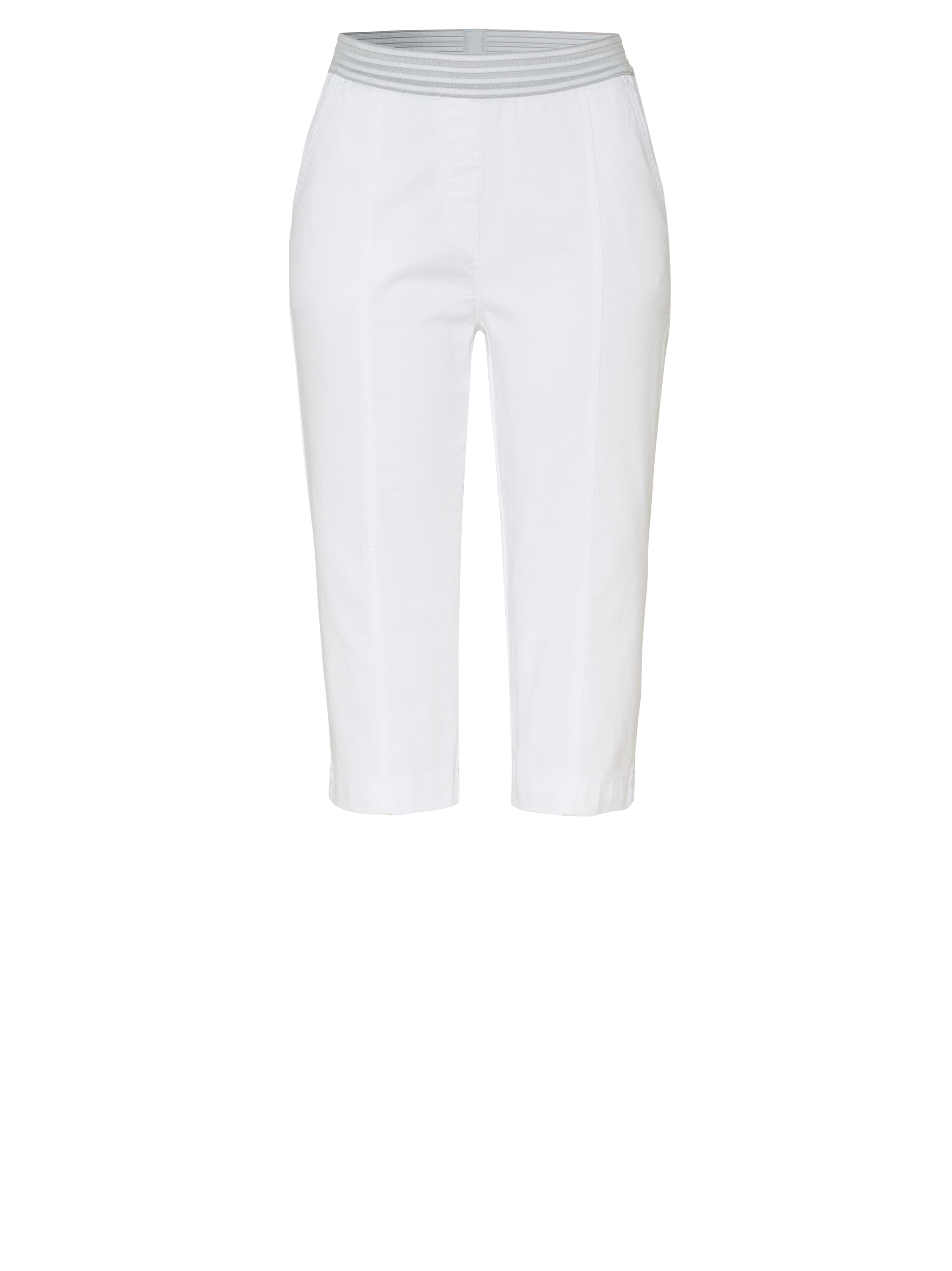 Damenhose Sue Capri in white, Sportive Caprihose mit gestreiftem Gummibund, freigestellte Produktansicht