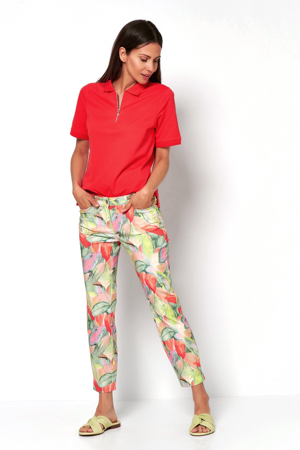 7/8 trousers with a tropic print | Style »Perfect Shape« multicolour green