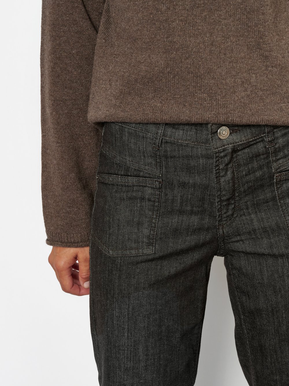 Damenjeans Liv Wide 7/8 in Dunkelbraun, 7/8 Wide-Leg Jeans mit grafischen Fronttaschen, Detailansicht