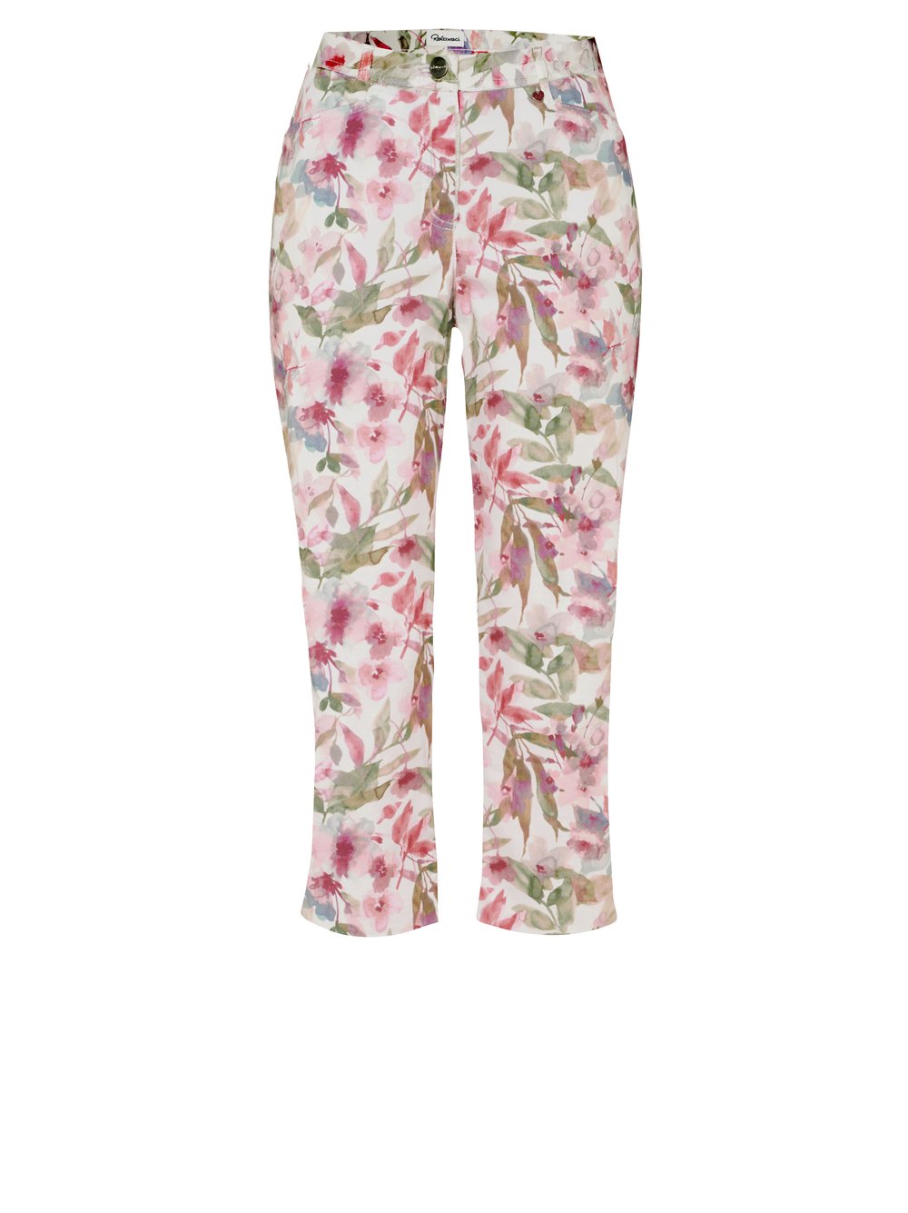 Damenhose Meine beste Freundin 3/4 in multicolour, 3/4-Hose mit Bluetenprint, freigestellte Produktansicht