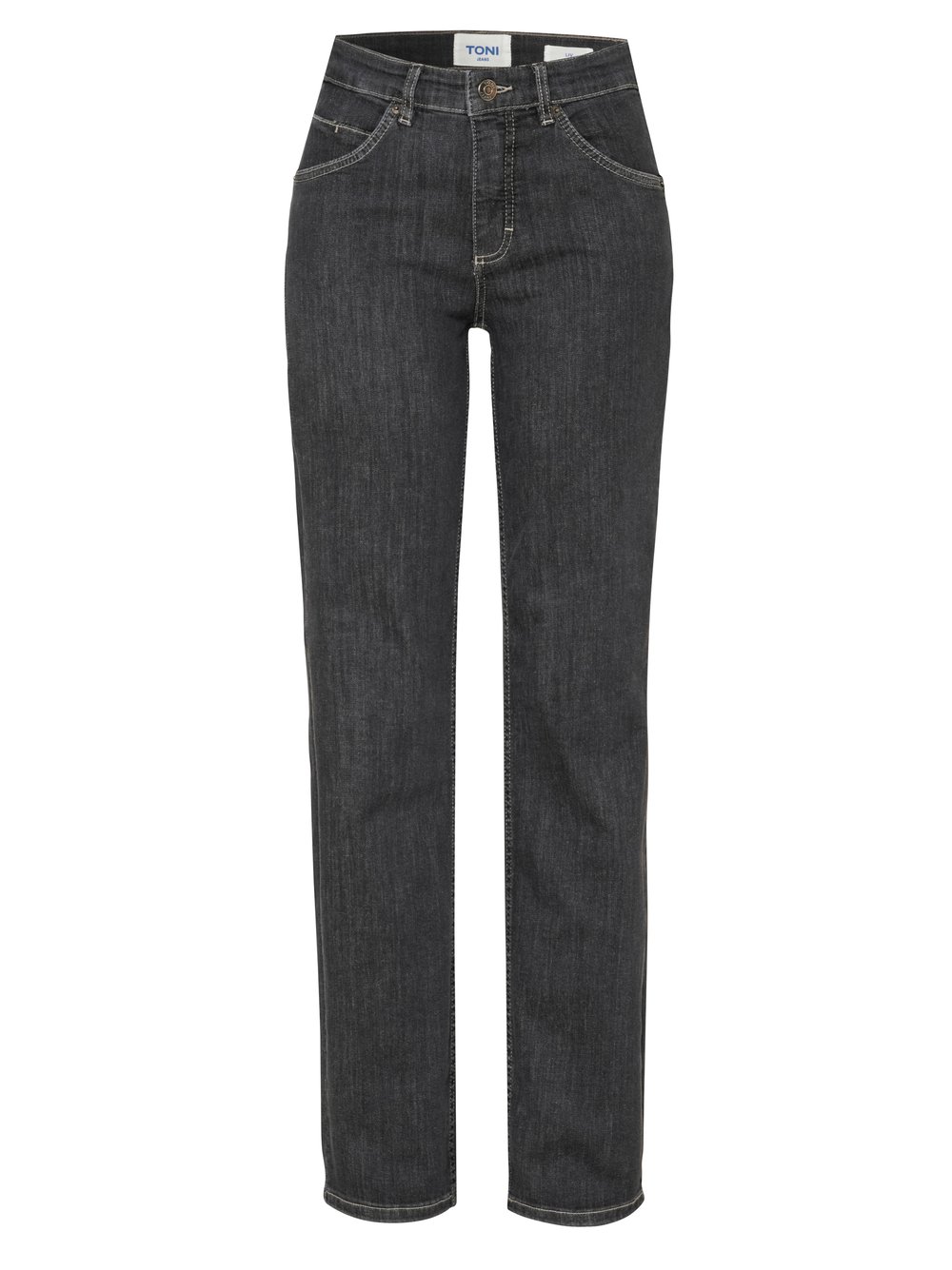 Damenjeans Liv in Grau Used, straight-Fit Jeans aus Colour Denim, freigestellte Produktansicht