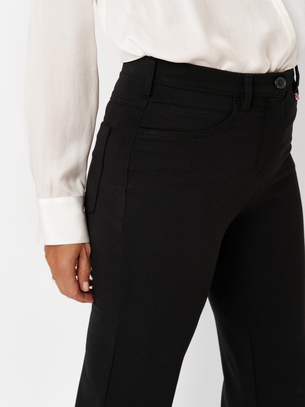 Damenhose Meine beste Freundin in Schwarz, Jerseyhose in Straight-Fit, Detailansicht