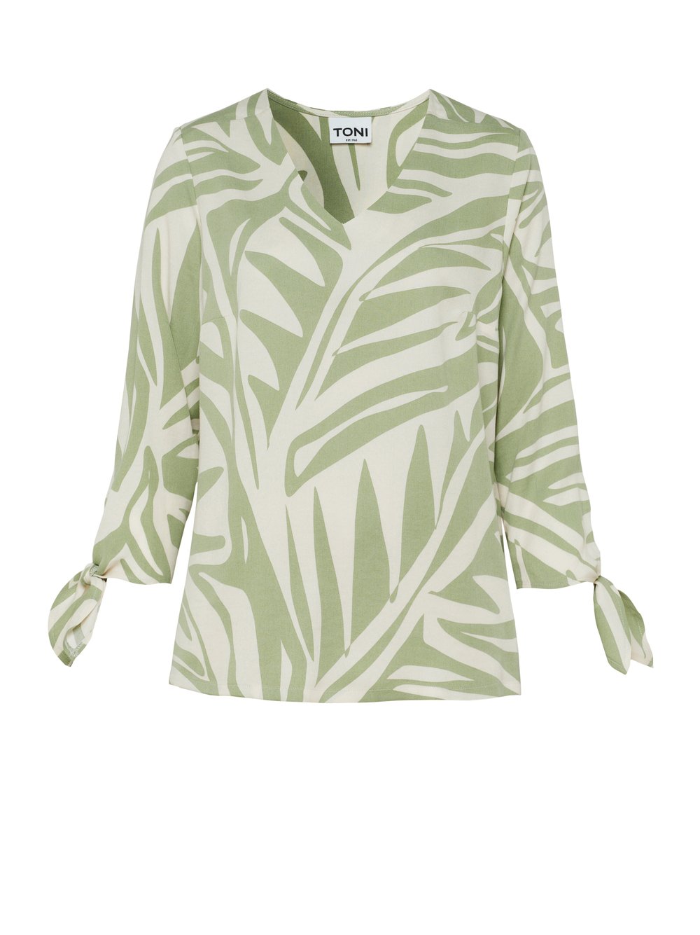 Damenbluse Anna in green / offwhite, Schlupfbluse mit kunstvollem Druck, freigestellte Produktansicht