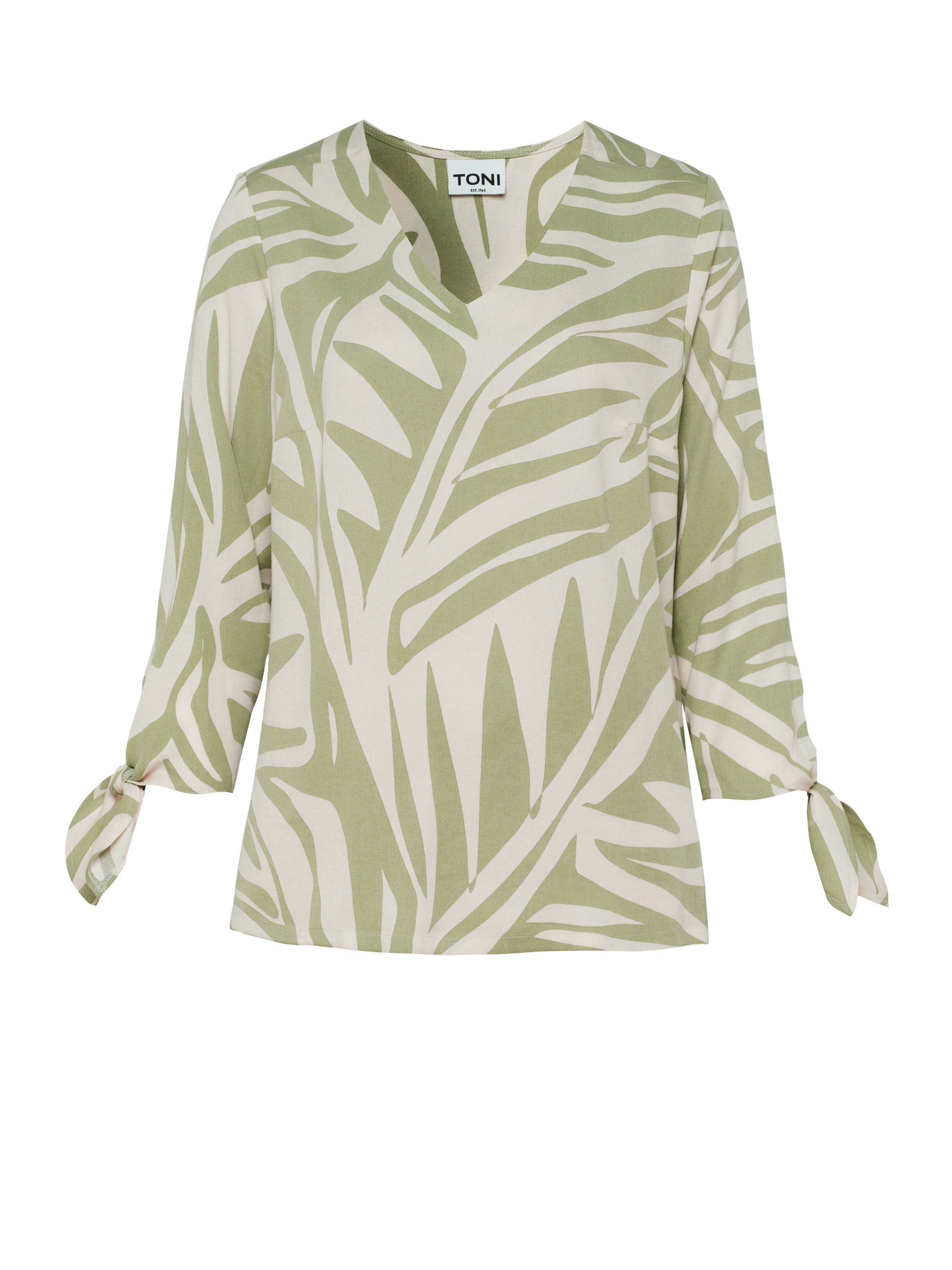 Womens blouse Anna in green / offwhite, elegant, patterned pull-on blouse, product view