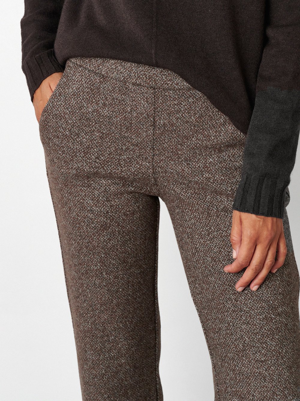 Womens trousers Jenny Wide in Brown, wide leg trousers in a melange look, detail view