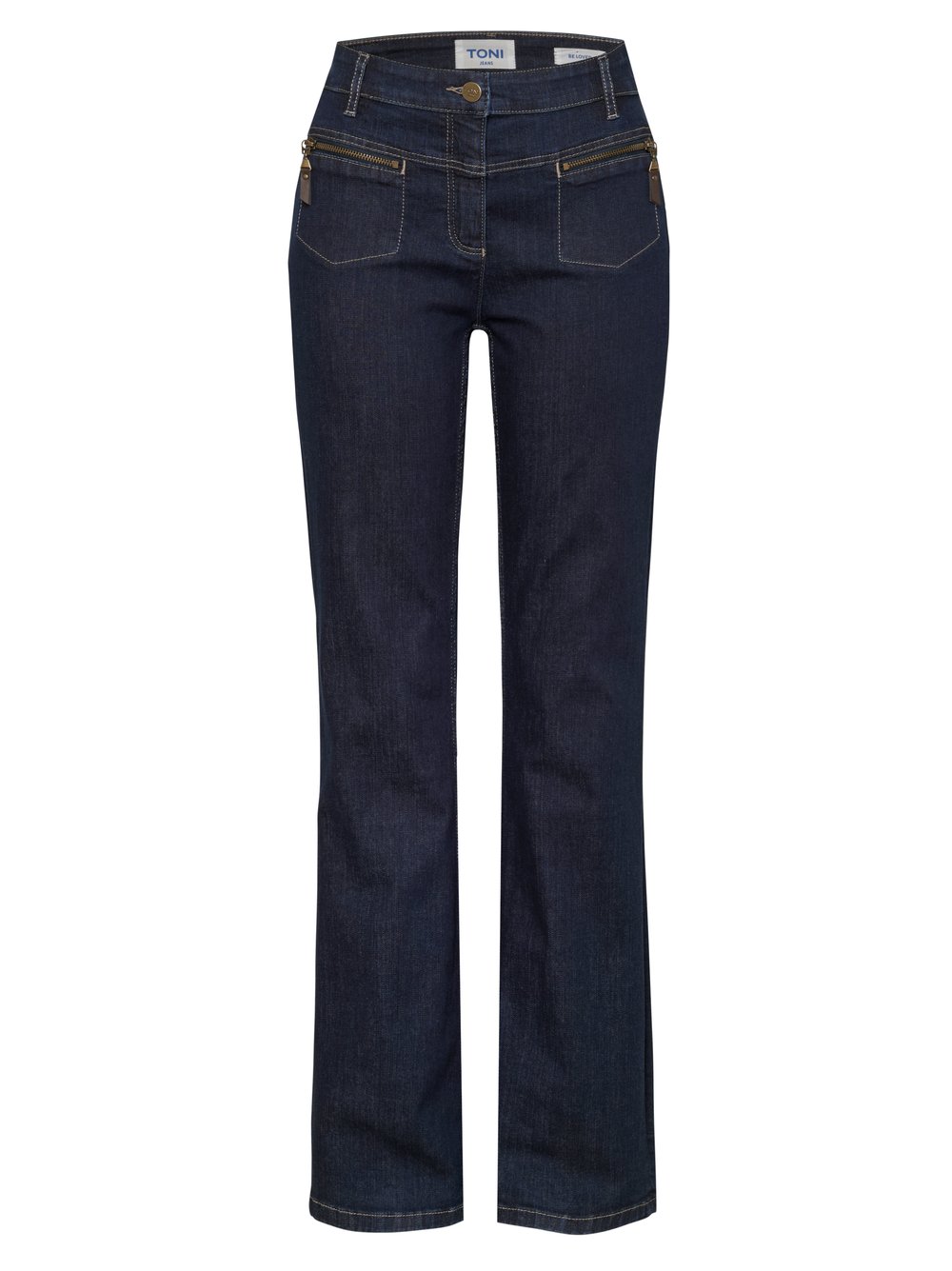 Damenjeans Be Loved in Dark Blue, bootcut-Jeans mit Zip-Taschen, freigestellte Produktansicht
