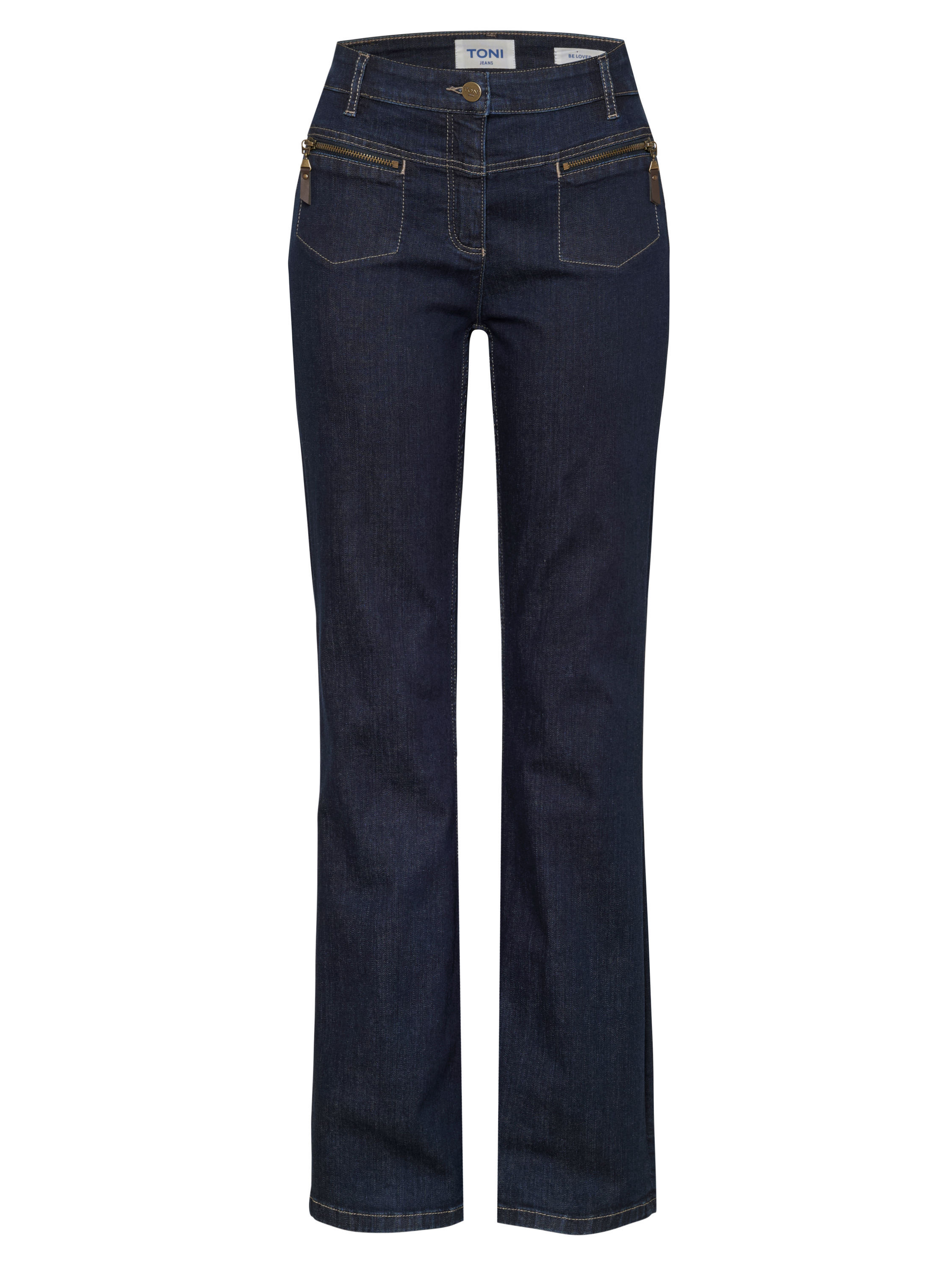 Damenjeans Be Loved in Dark Blue, bootcut-Jeans mit Zip-Taschen, freigestellte Produktansicht