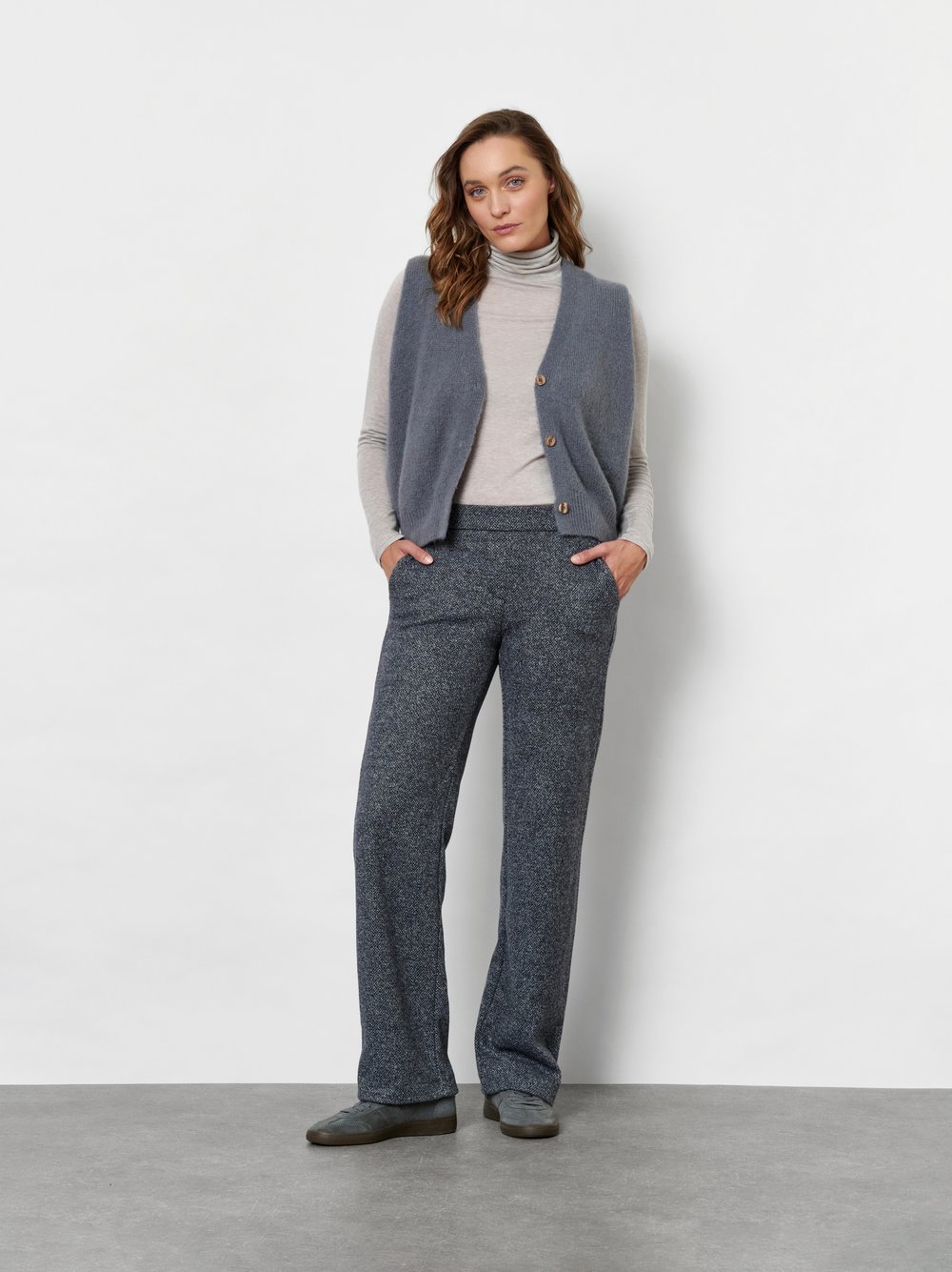 Wide-Leg Hose in melierter Optik | Style »Jenny Wide« Dark Blue