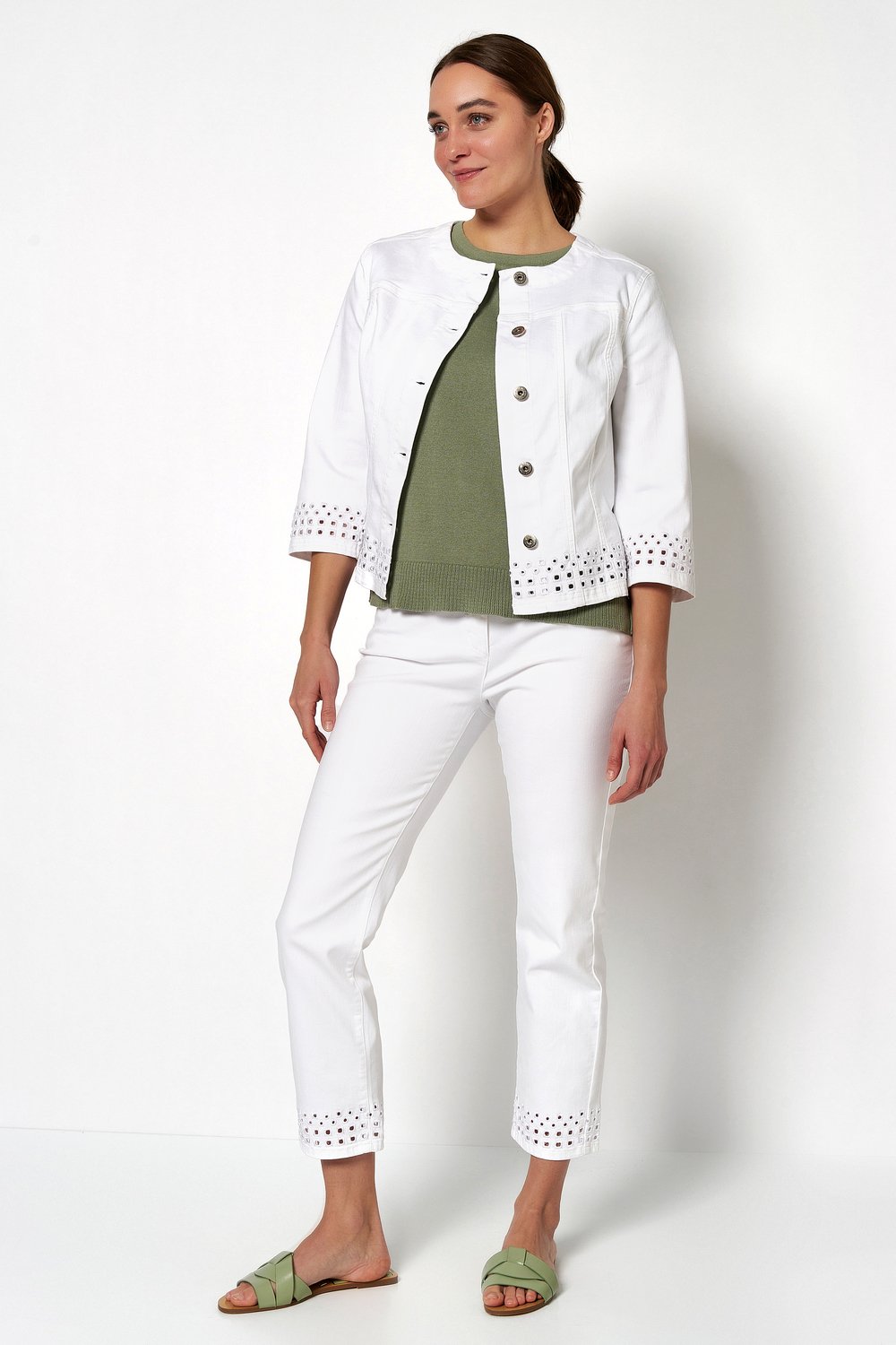 7/8-Jeans mit Lochstickerei | Style »Perfect Shape« white