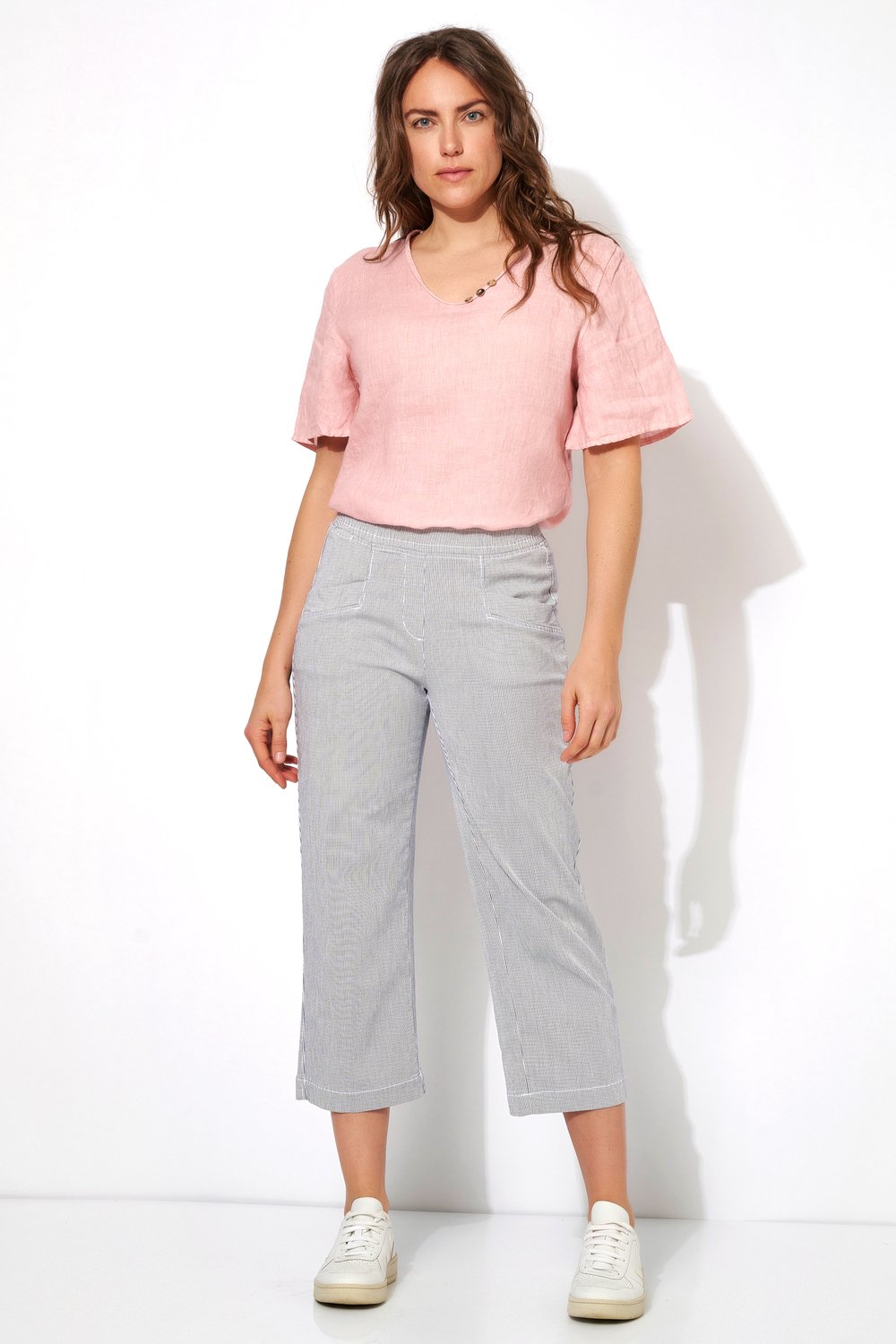 Ausgestellte, getreifte 3/4-Hose | Style »Sue« white/blue