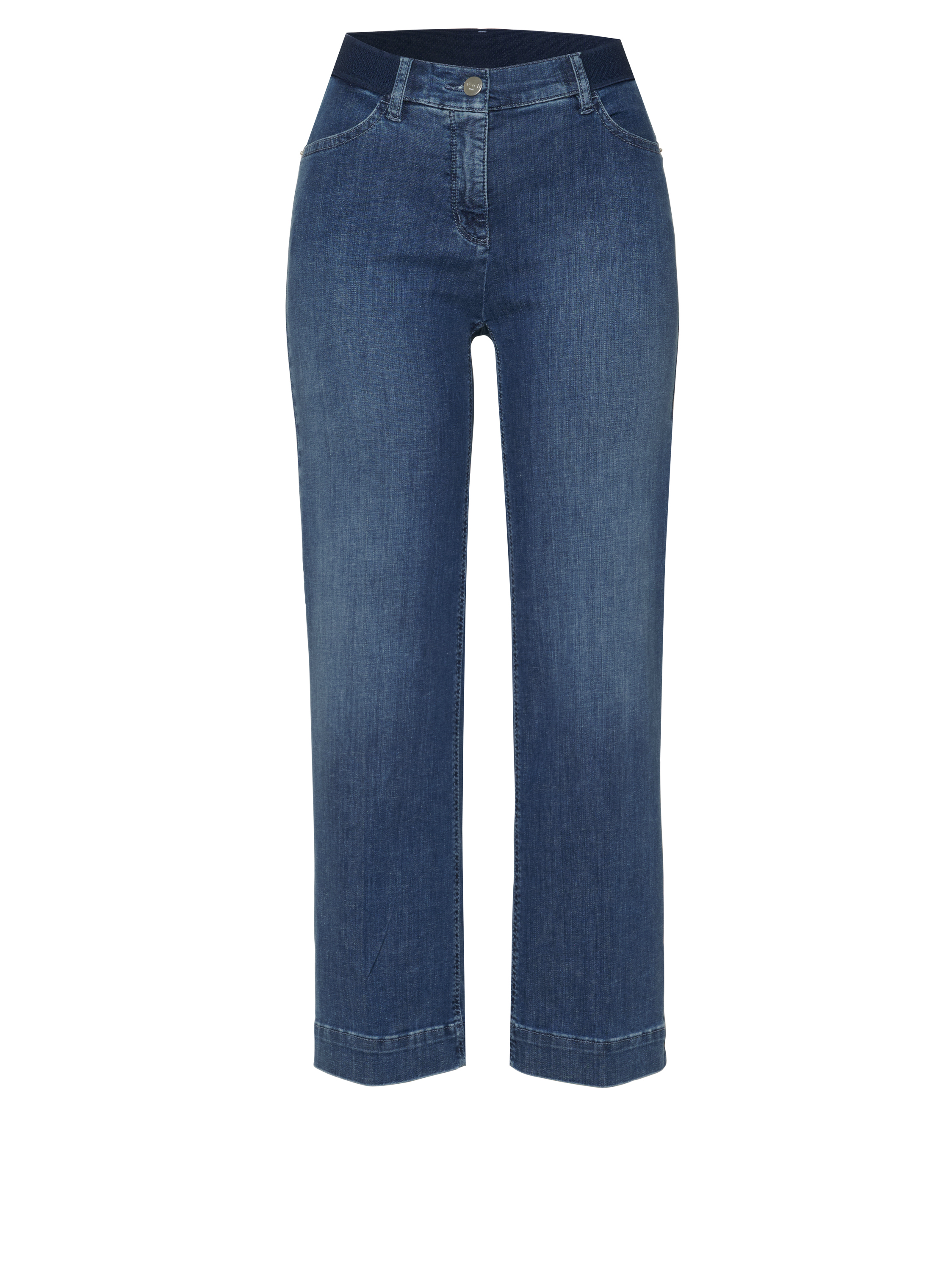 Damenjeans Jenny 7/8 in mid blue, wide-Leg Jeans mit sportivem Gummibund, freigestellte Produktansicht
