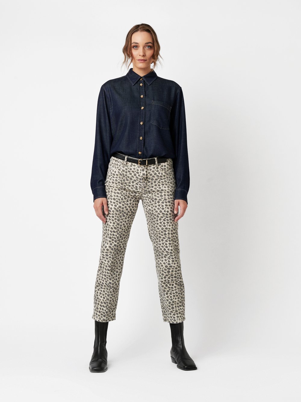 7/8-Jeans mit Animalprint | Style »Ella« grey/beige