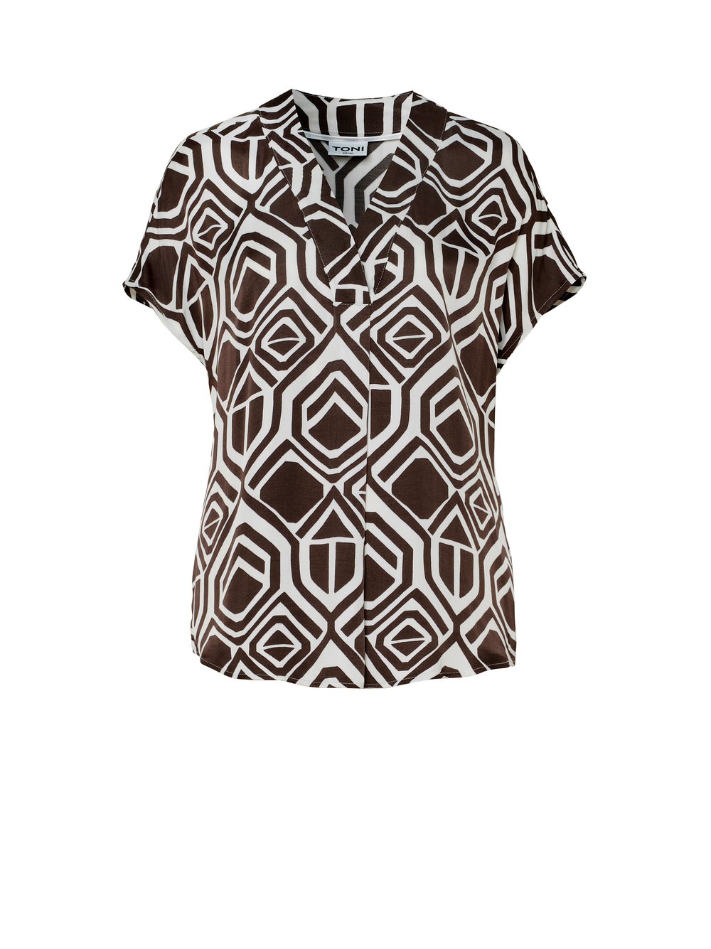 Womens blouse Amba in dark brown / offwhite, bluse top with graphic print, product view