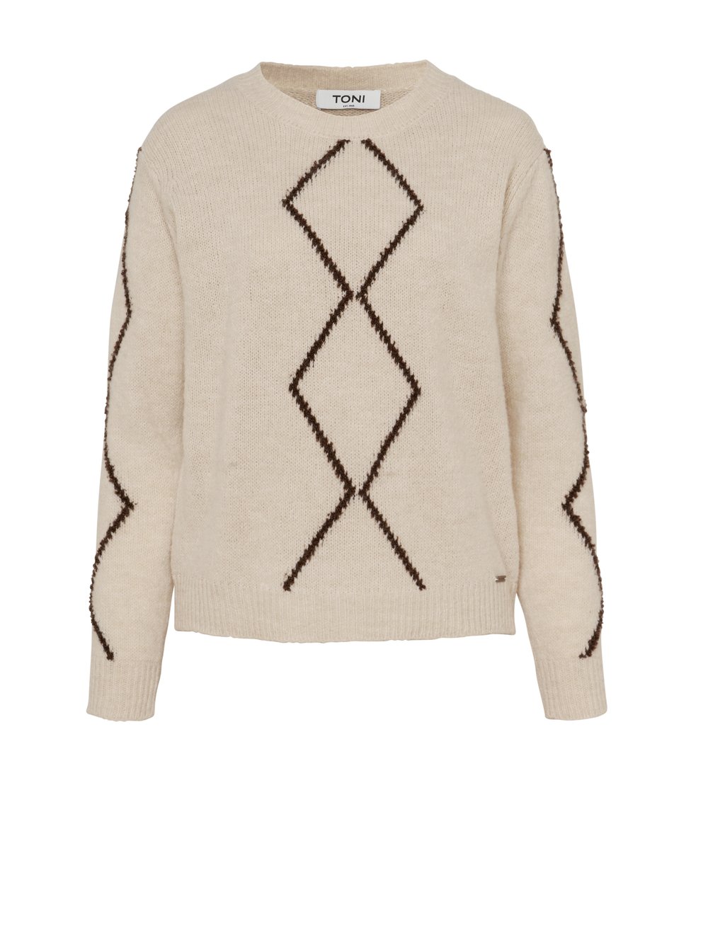 Damenpullover Hedi in Beige, Strickpullover mit Rautendesign, freigestellte Produktansicht