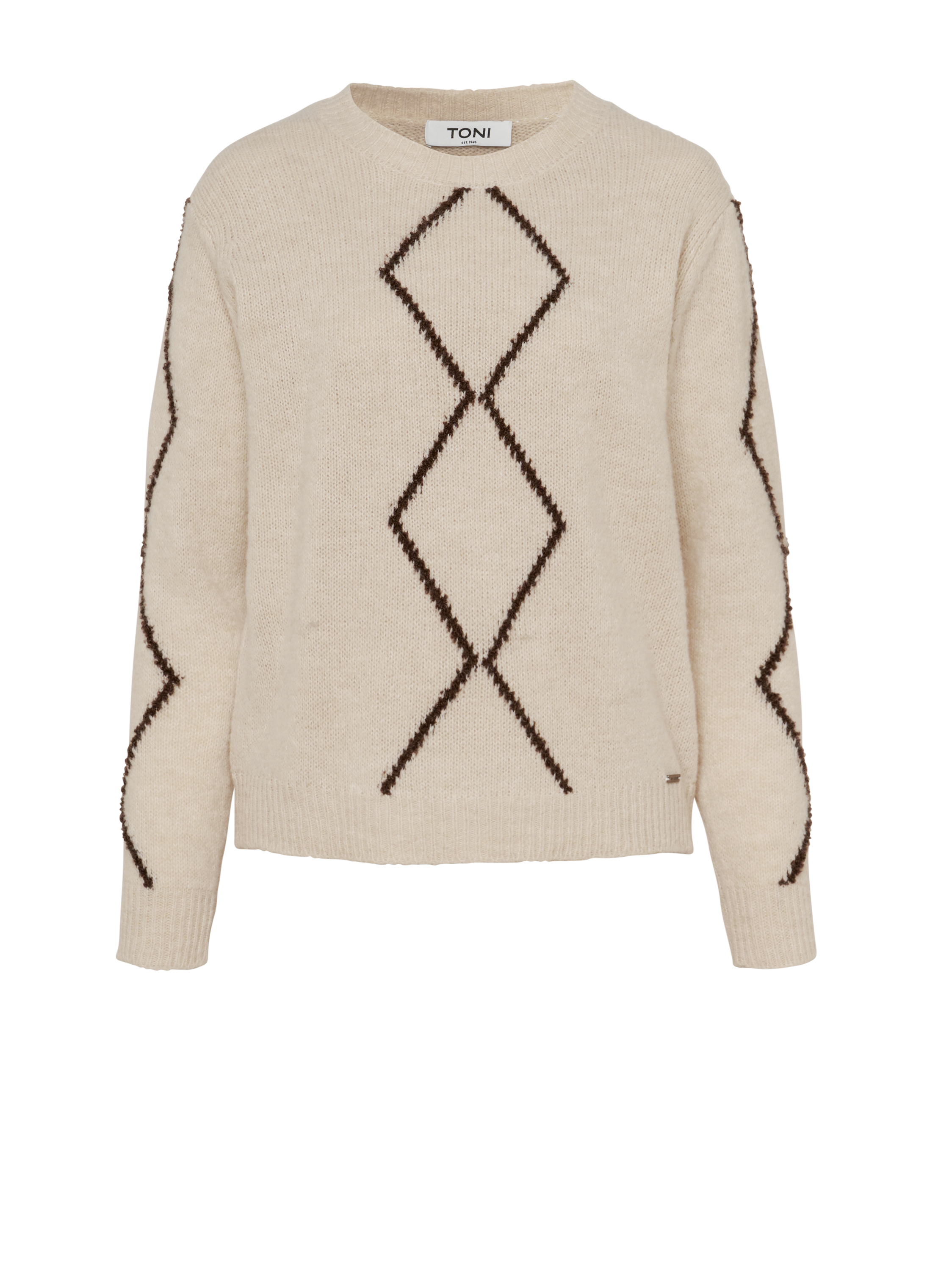 Damenpullover Hedi in Beige, Strickpullover mit Rautendesign, freigestellte Produktansicht