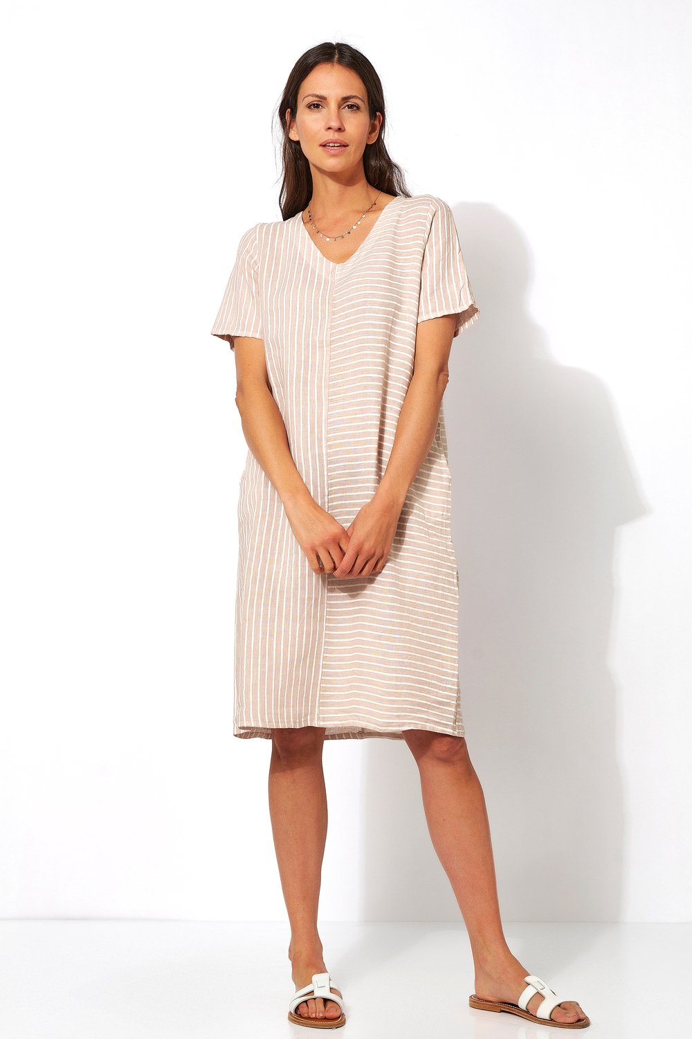 Linen dress with stripes | Style »Meggy« beige