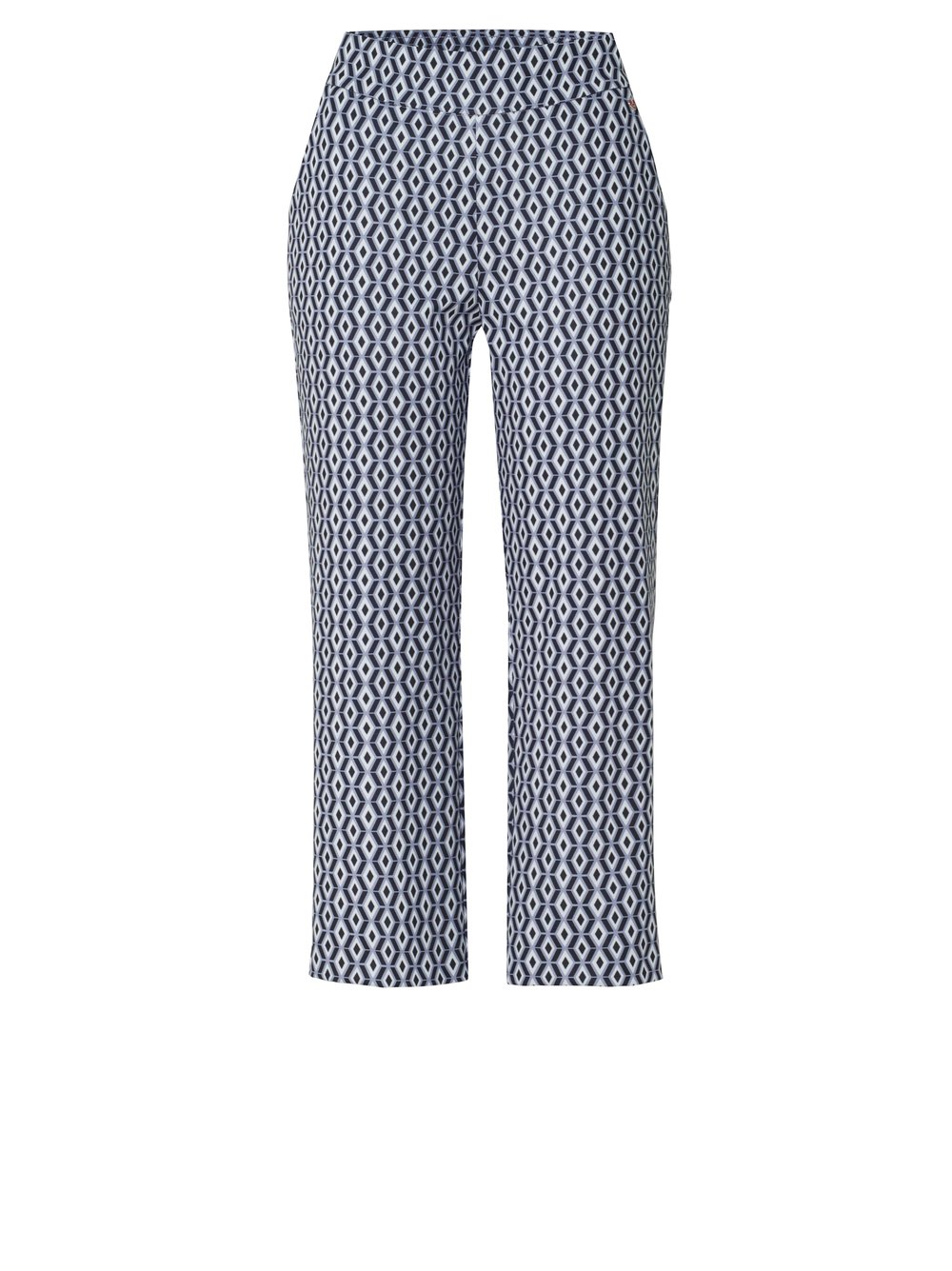 Damenhose Scarlet 3/4 in dark blue  / white, Entspannte 3/4-Hose mit grafischem Muster, freigestellte Produktansicht