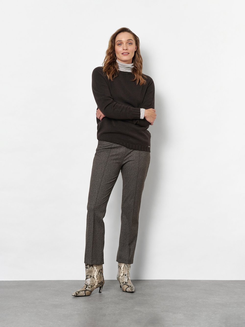 7/8-Hose im Fischgratdessin | Style »Jenny 7/8« Dunkelbraun