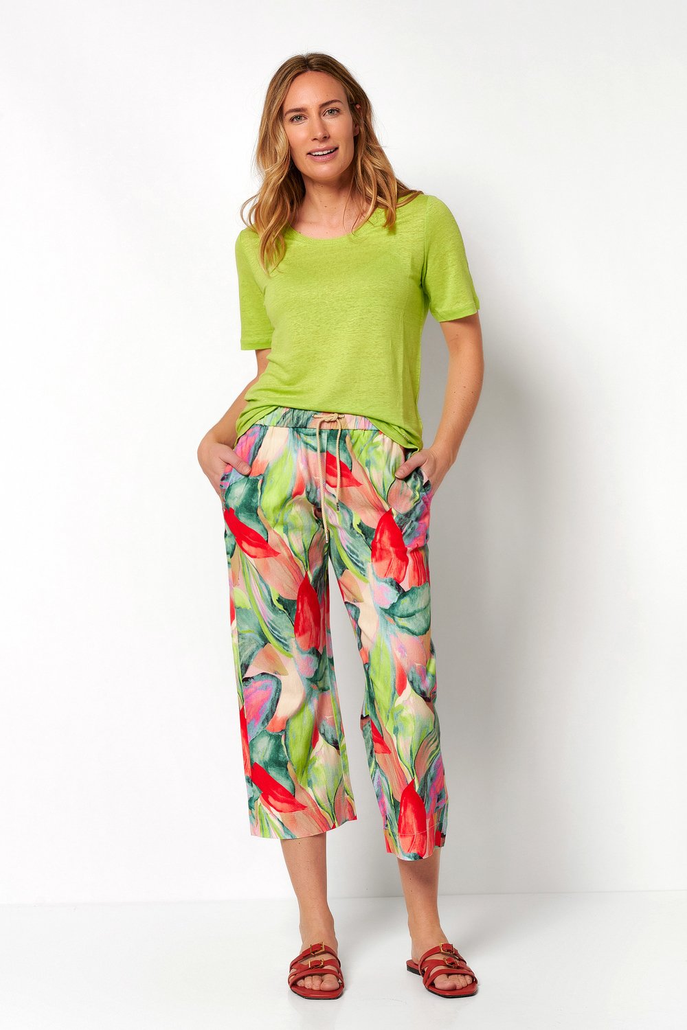 Relaxed, printed 3/4 pants | Style »Pia« multicolour green