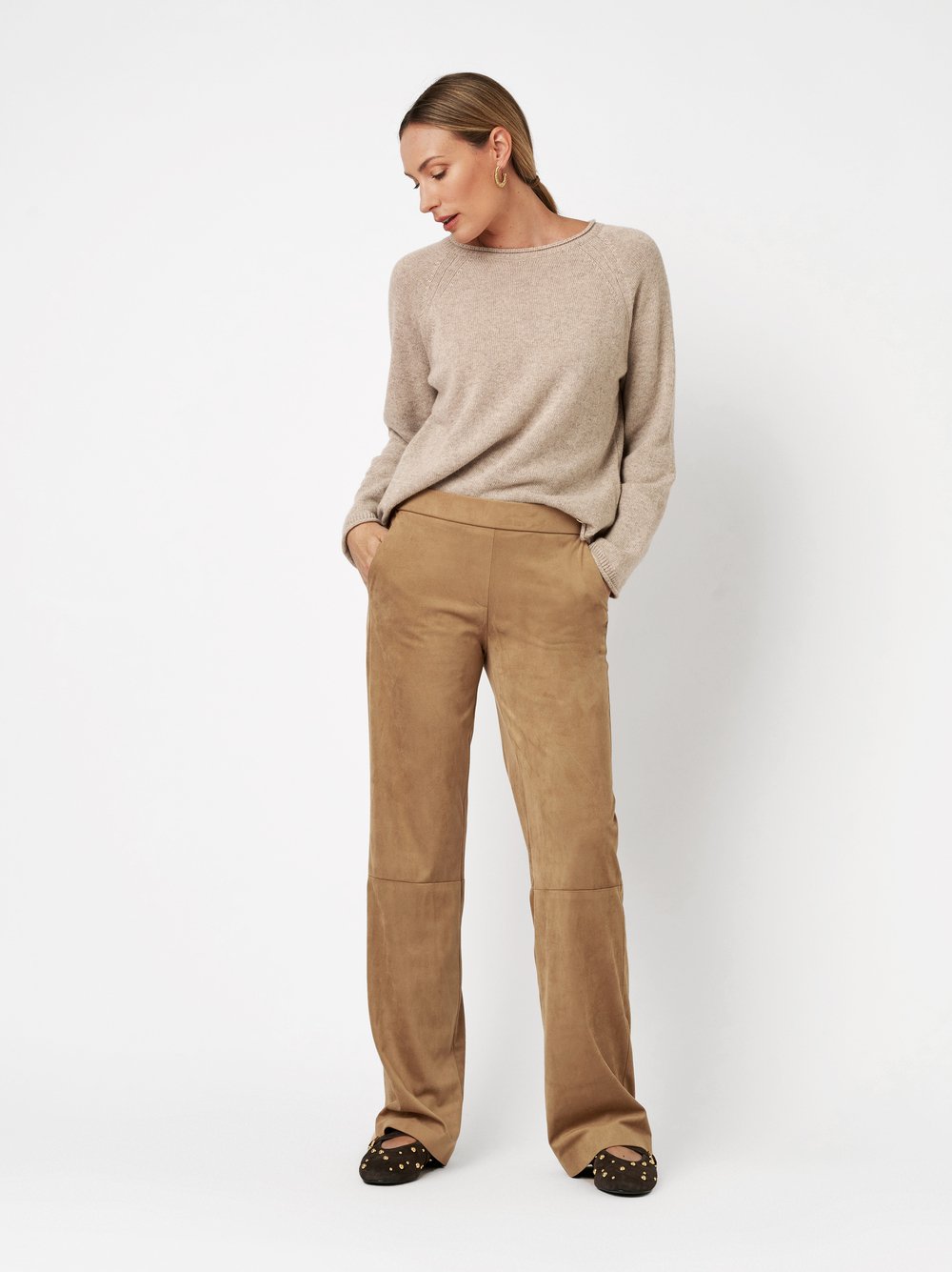 Wide Leg in Velourleder-Optik | Style »Jenny« light brown