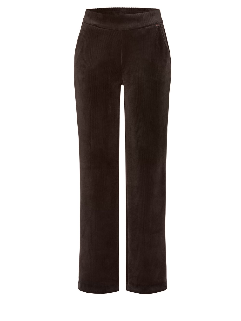 Damenhose Scarlet Wide in Dunkelbraun, entspannte, samtweiche Cordhose, freigestellte Produktansicht