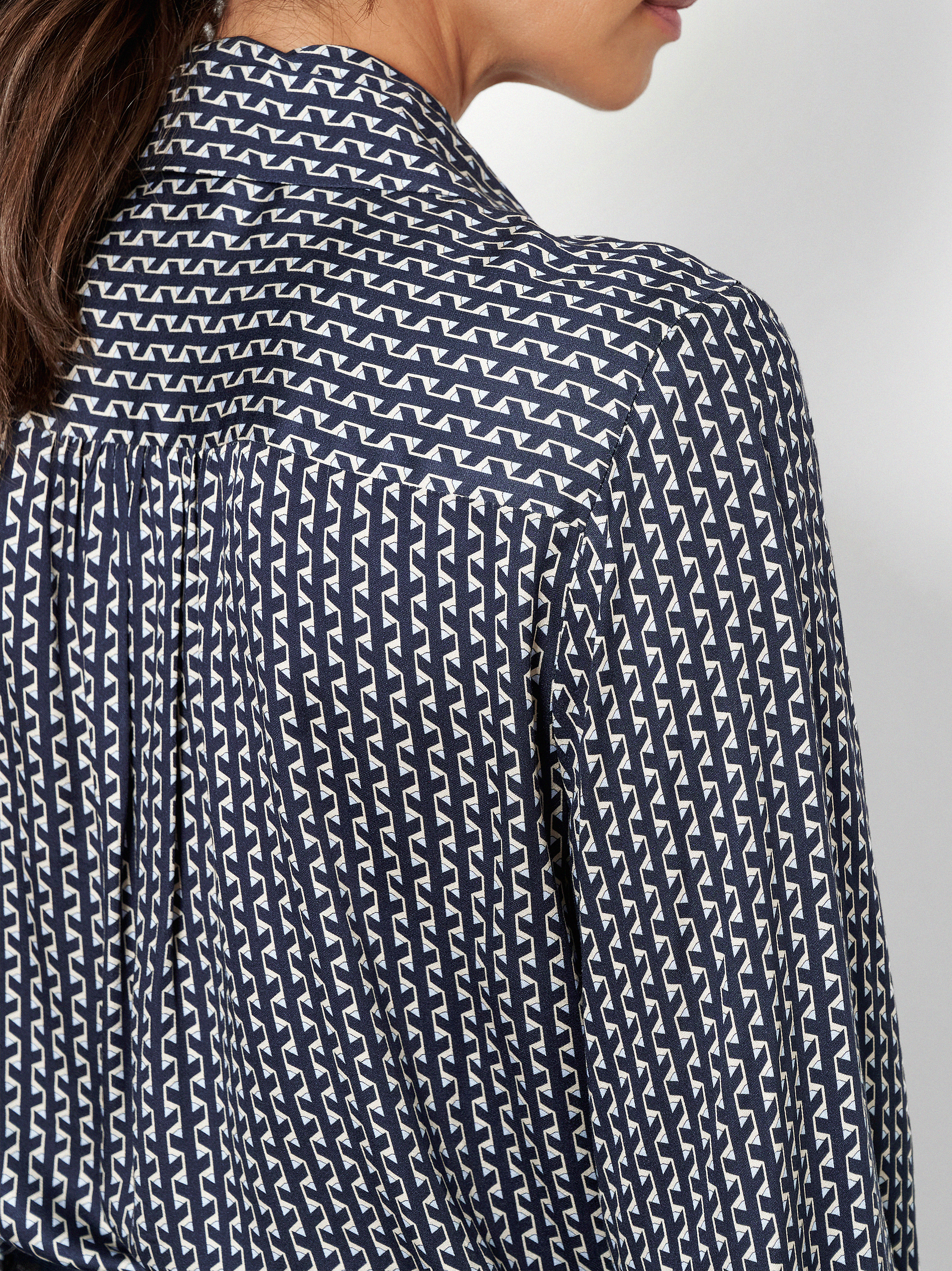 Womens blouse Coco in Navy, bow blouse with graphic print, second detail view