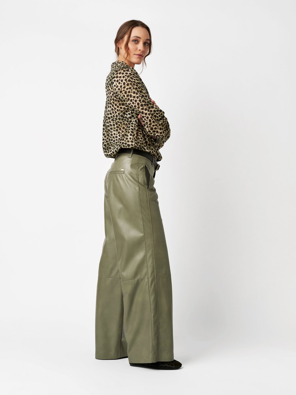 Wide Leg in Lederoptik | Style »Ella« khaki