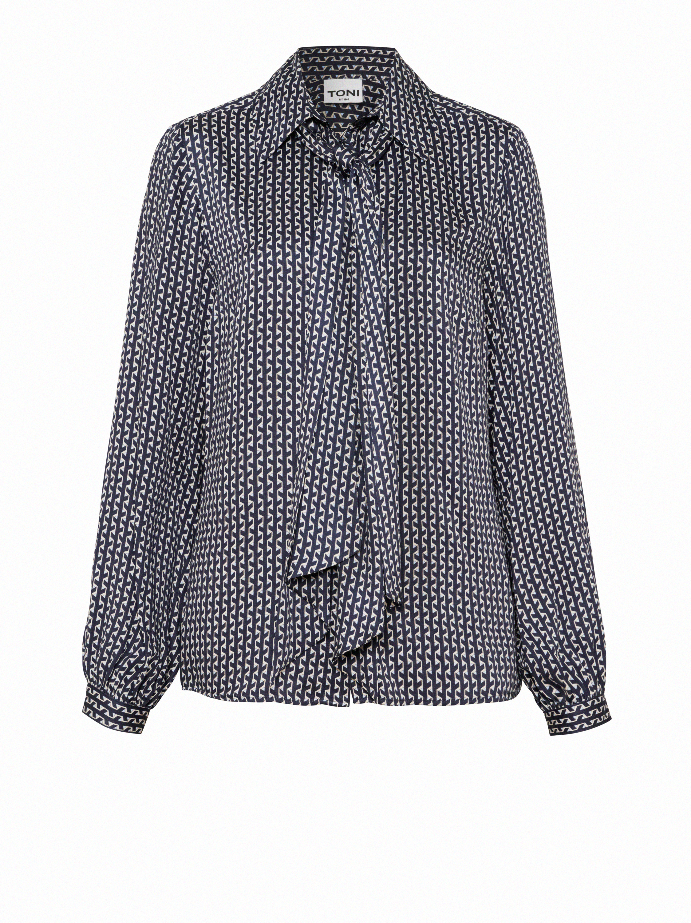 Womens blouse Coco in Navy, bow blouse with graphic print, product view