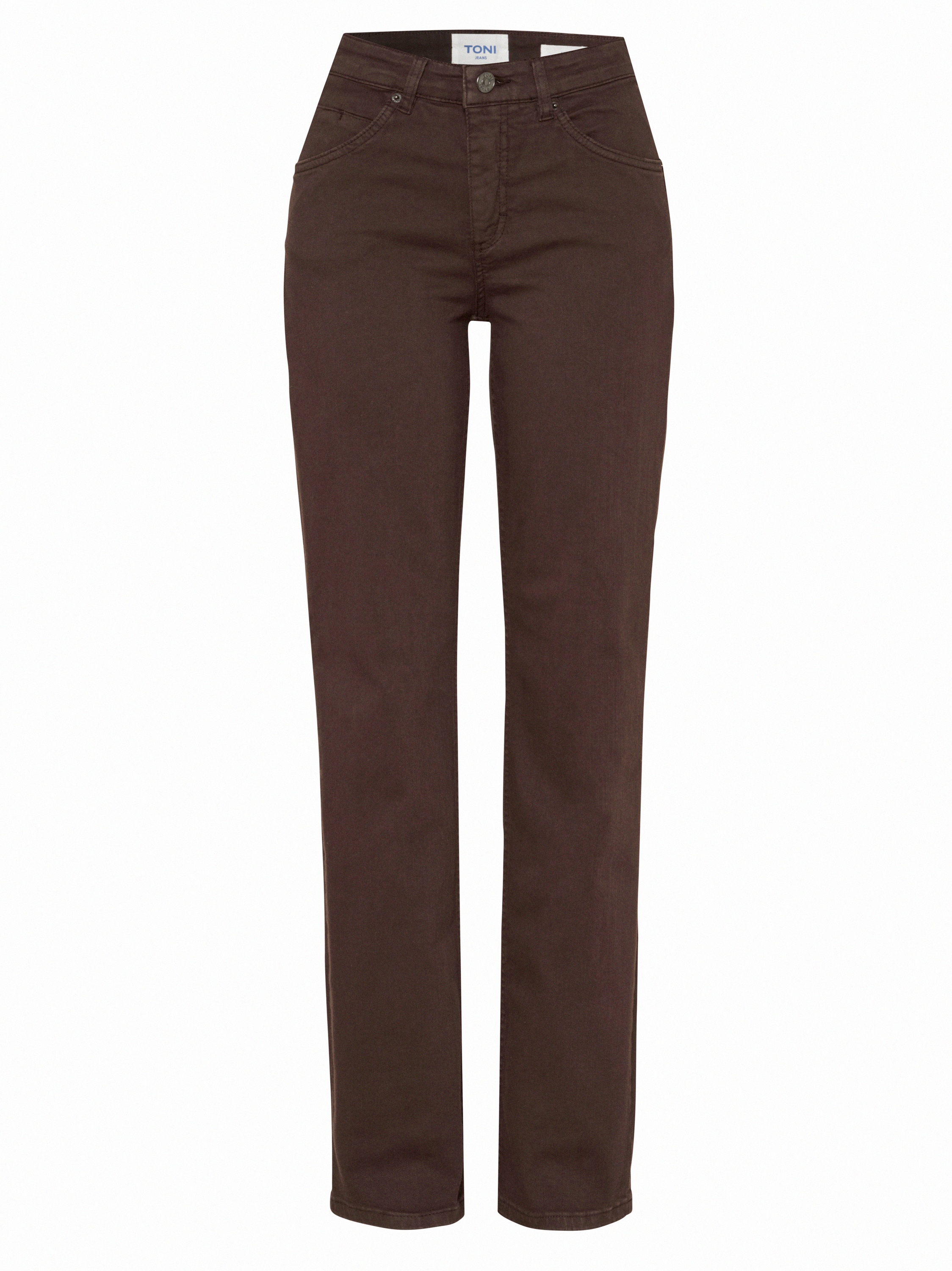 Damenjeans Liv in Dunkelbraun, straight-Fit Jeans aus Colour Denim, freigestellte Produktansicht
