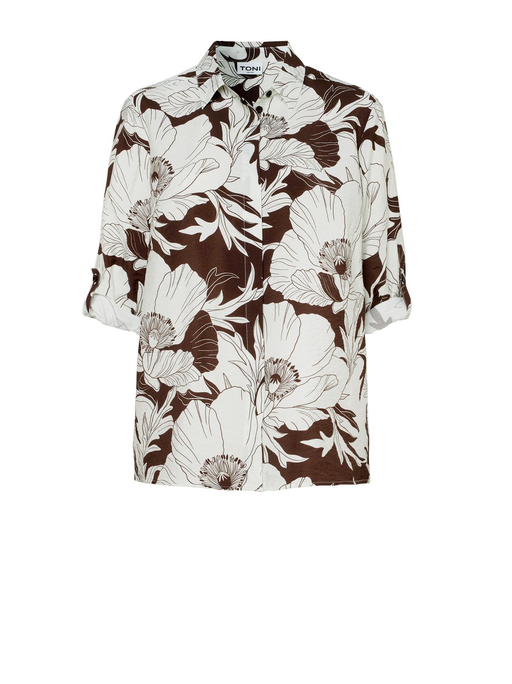Womens blouse Clay in offwhite / brown, blouse with floral print and crepe texture, product view
