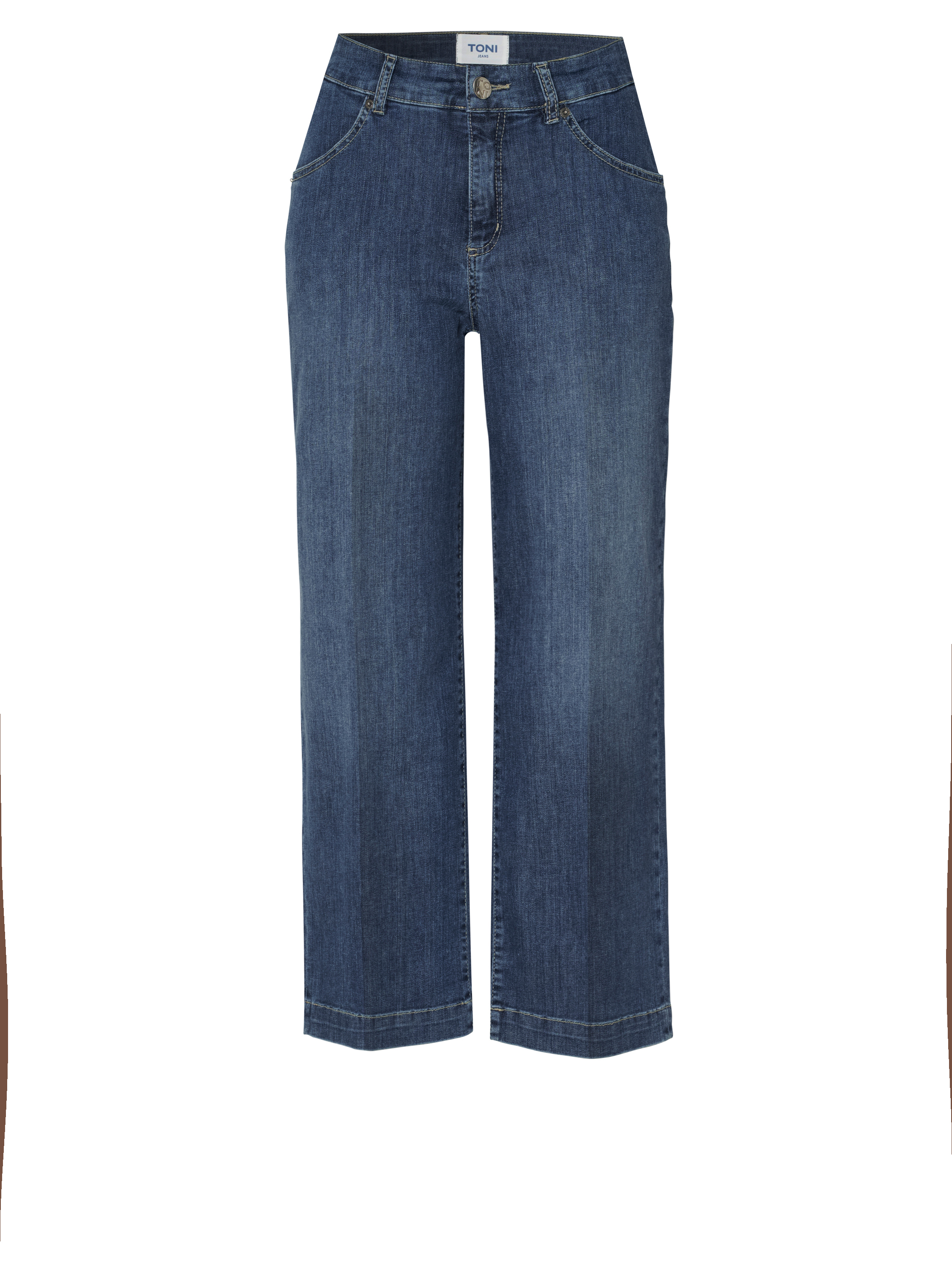 Damenjeans Liv Wide 7/8 in mid blue, Weite 7/8-Jeans mit Buegelfalten, freigestellte Produktansicht