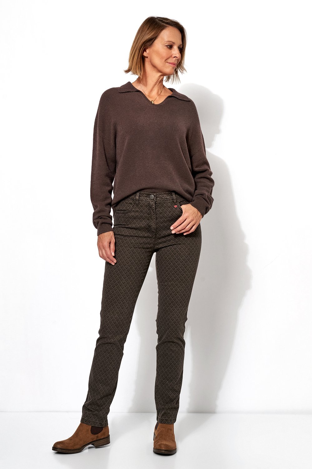 Gemusterte Slim-Fit Hose | Style »Meine beste Freundin« Braun